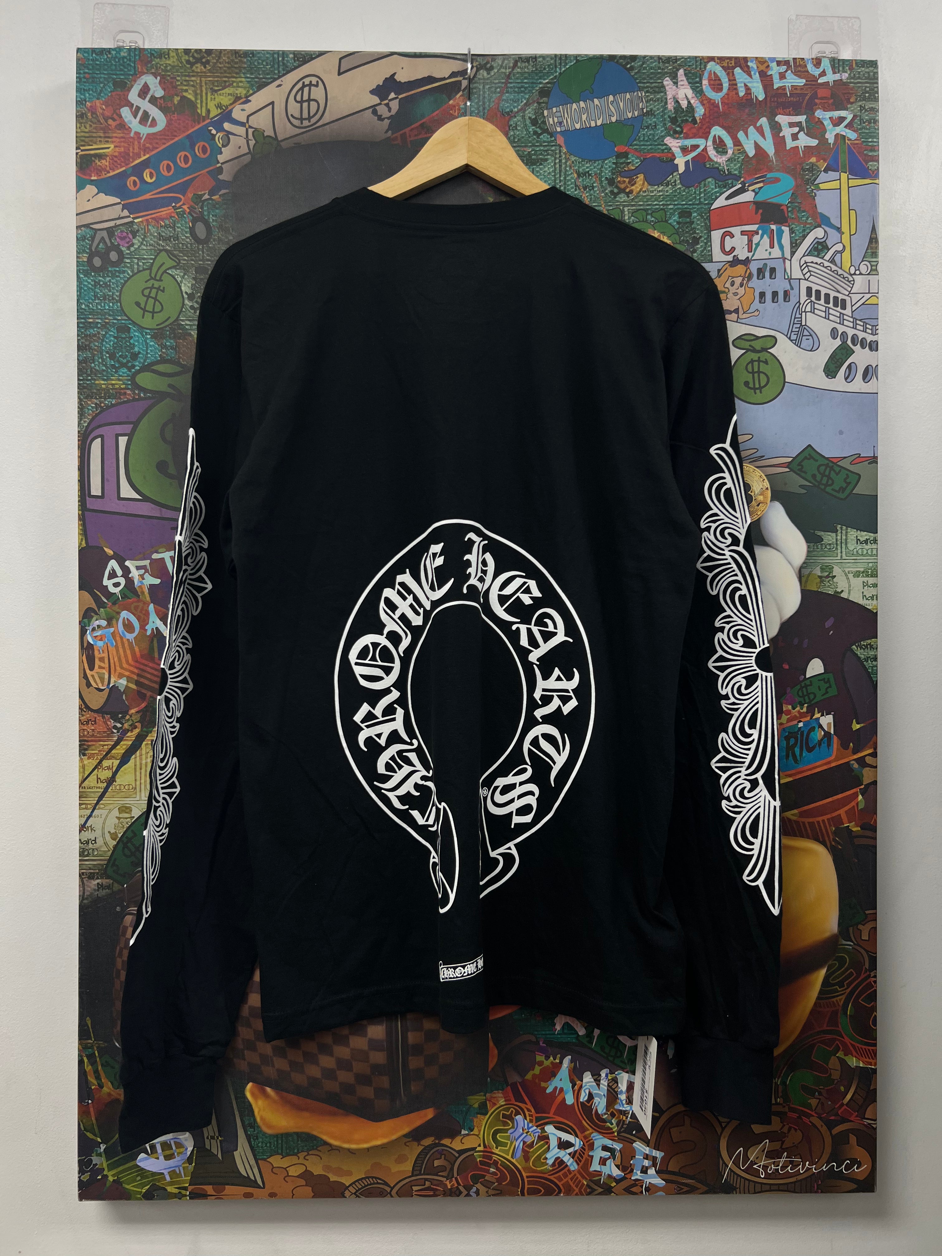Chrome Hearts Black White Floral Horseshoe Long Sleeve