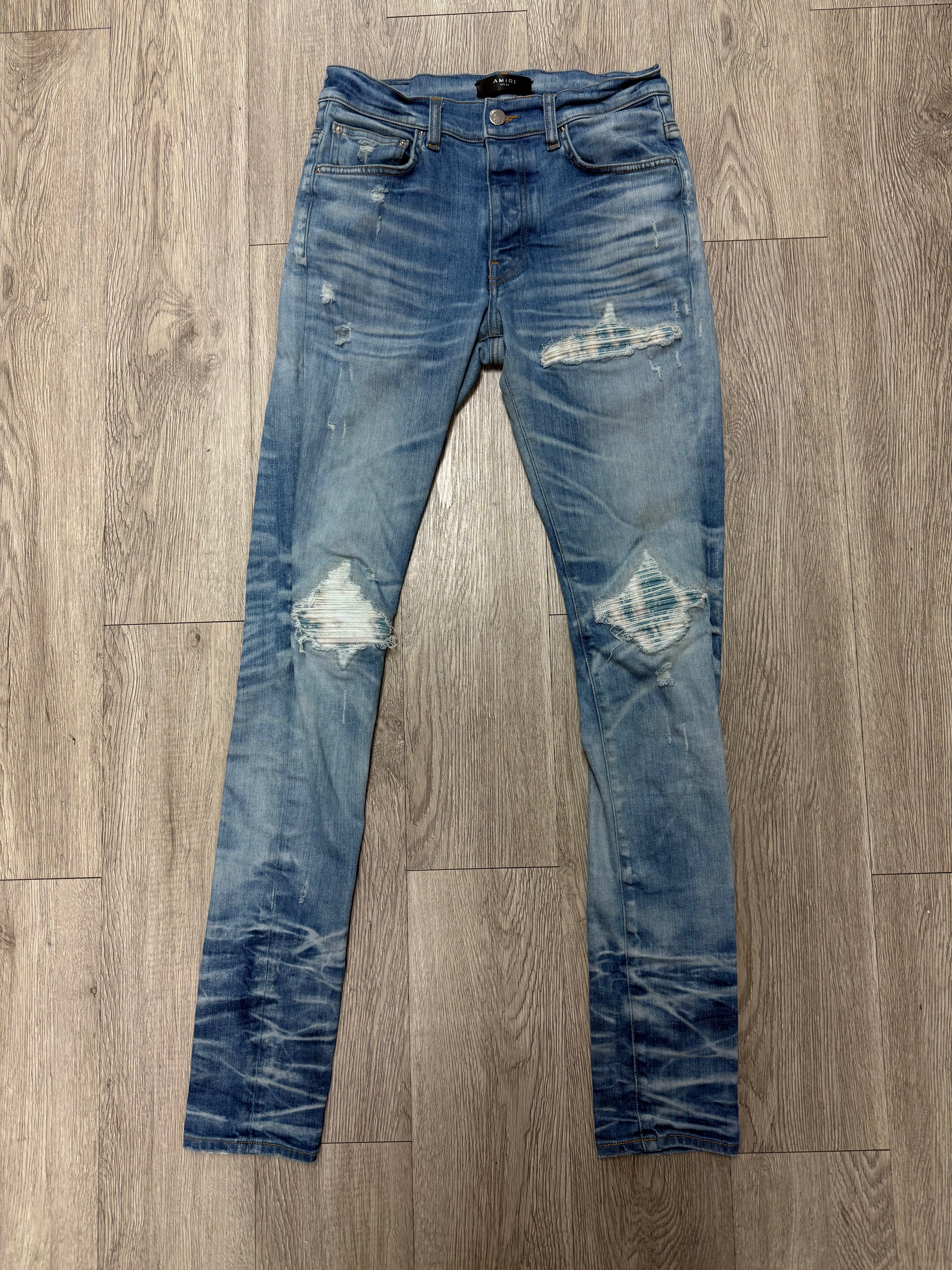 Amiri Light Wash Honeycomb Patch MX1 Jeans