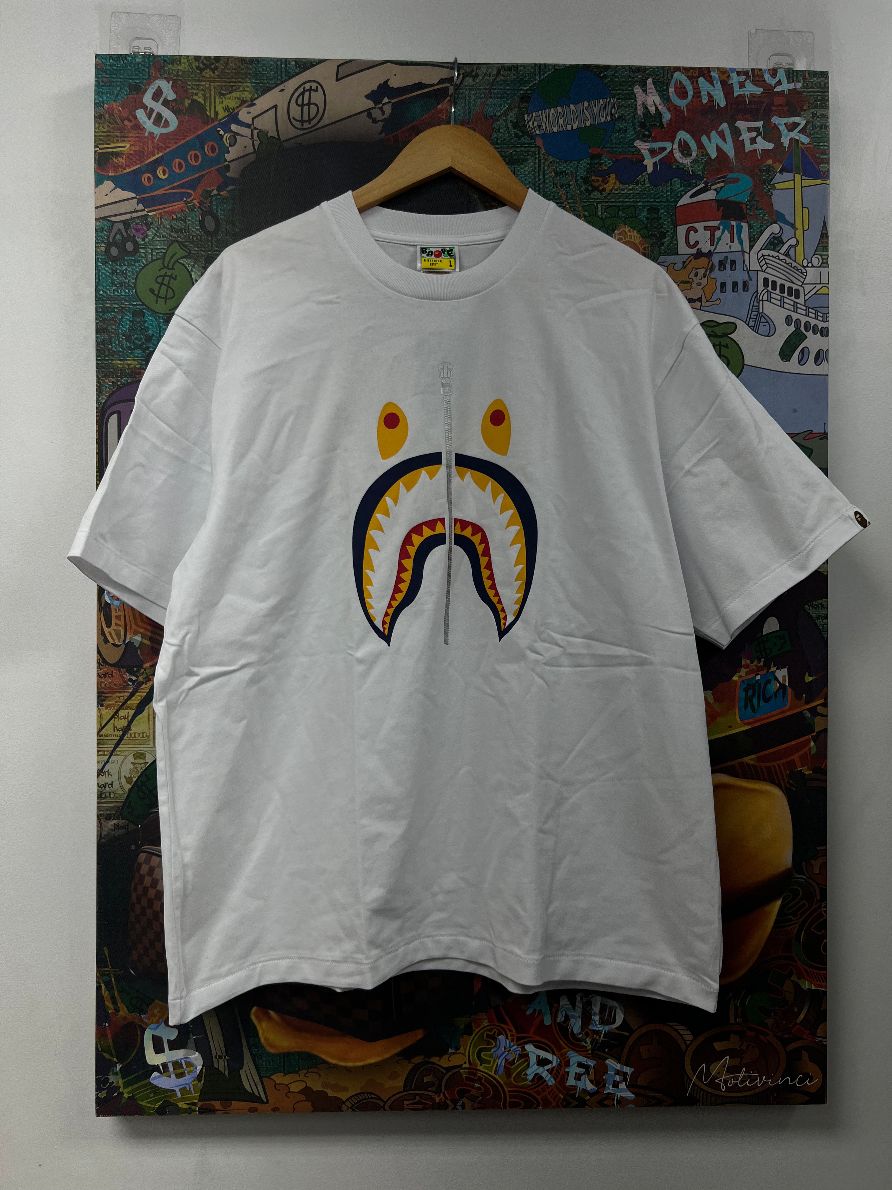 Bape Navy Yellow Shark Tee