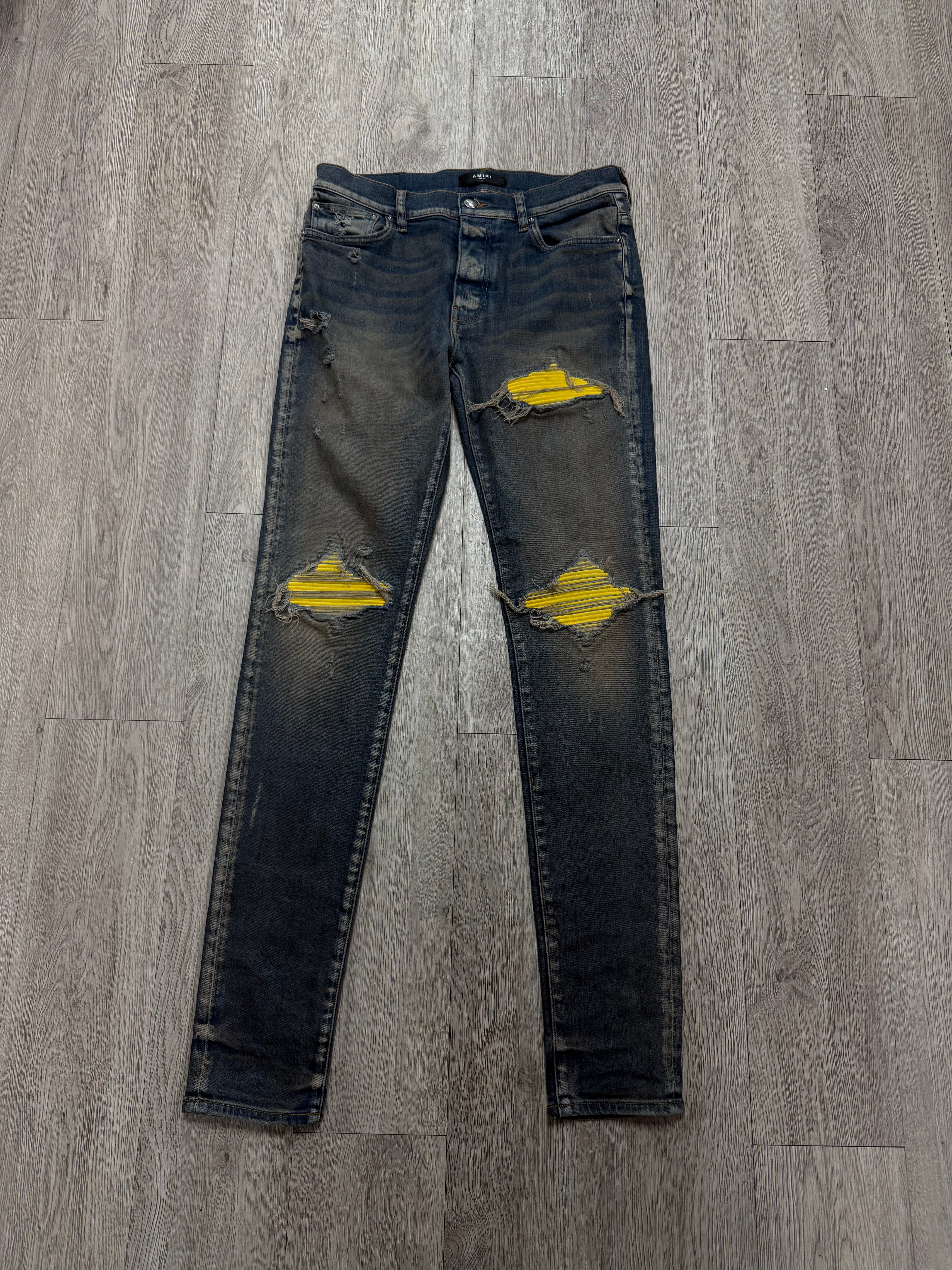 Amiri MX1 Dark Wash Yellow Patch