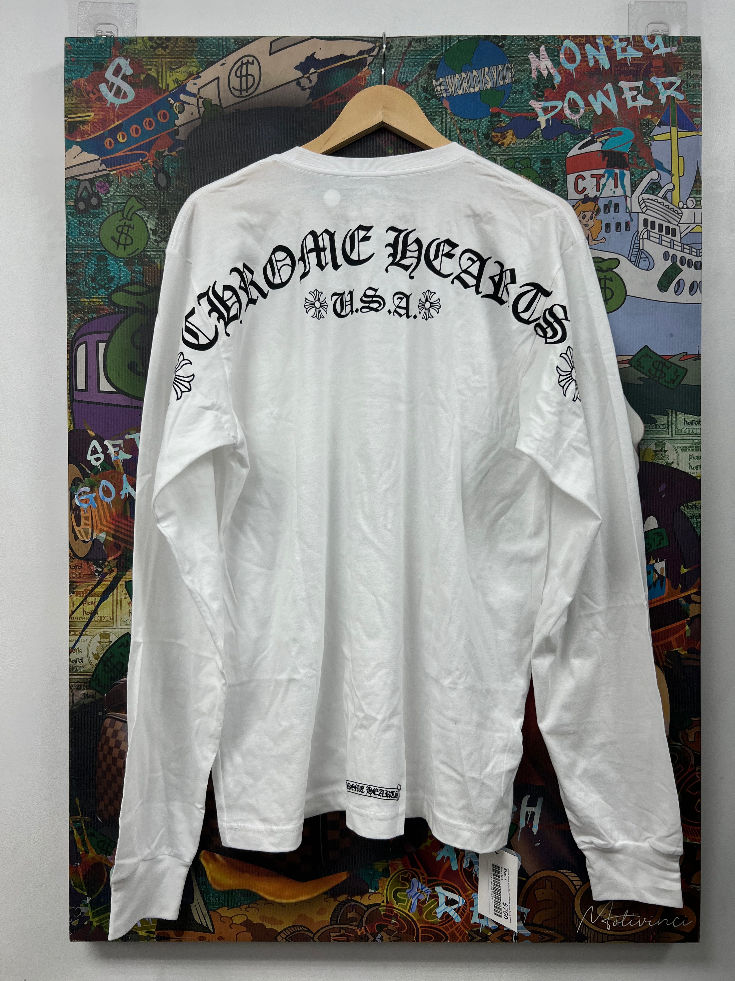 Chrome Hearts White Black Shoulder Logo Long Sleeve