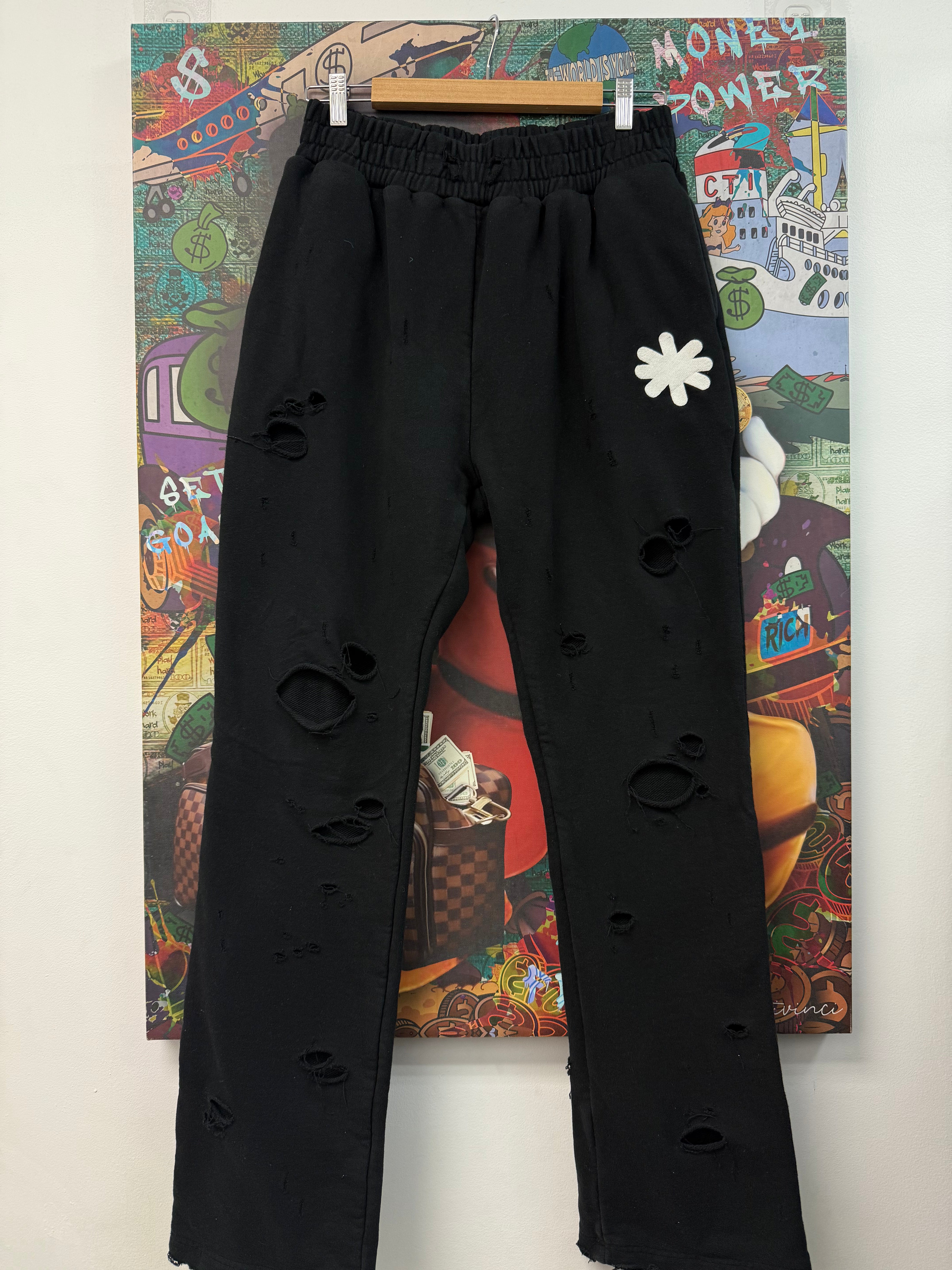 LostSHDWS Black Disressed Double Layer Sweats