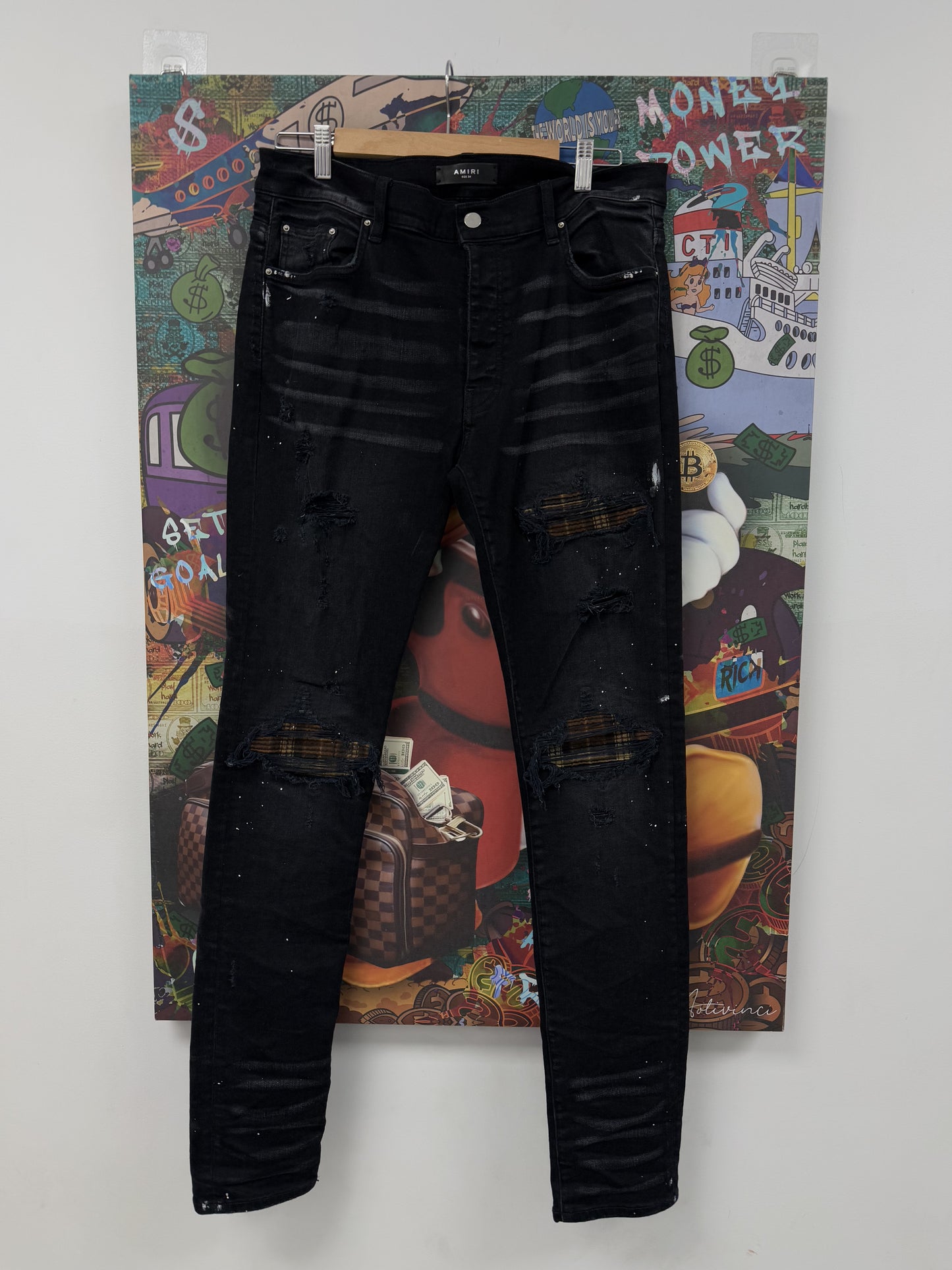 Amiri Jeans MX1 Black Brown Plaid Used 34 N/A