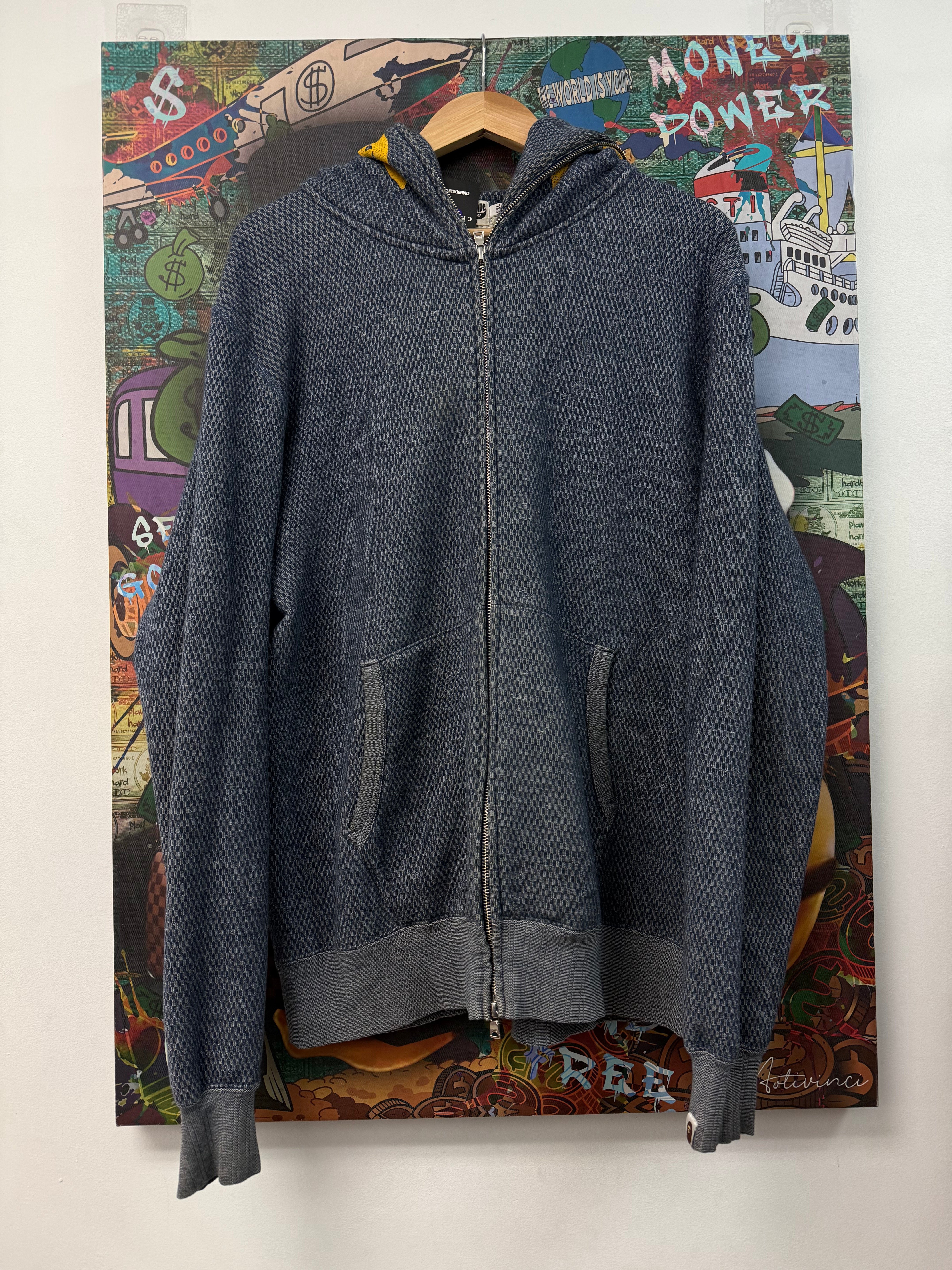 Bape Denim Yellow Shark Zip Up Hoodie