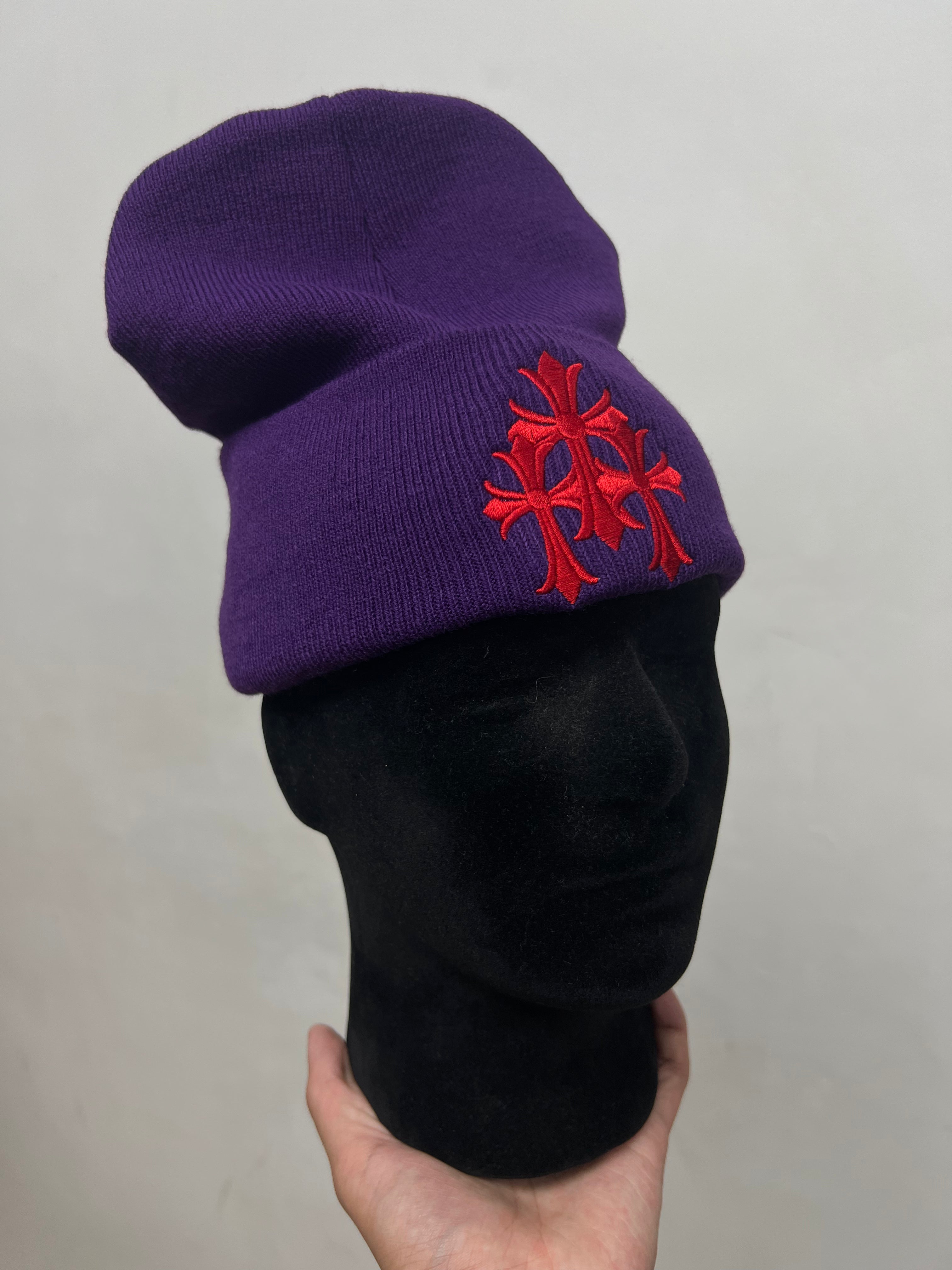 Chrome Hearts Purple Red Triple Cross Beanie