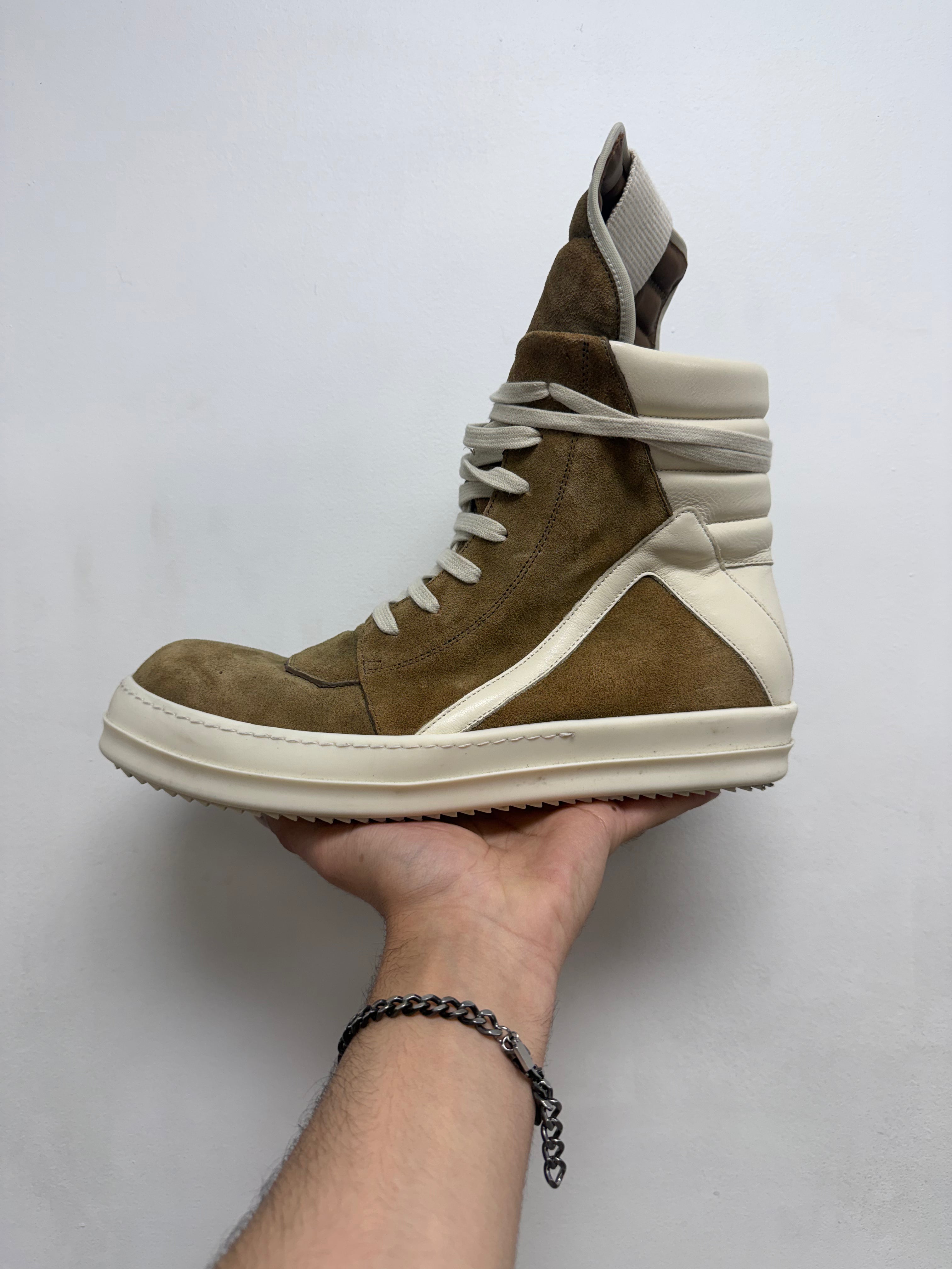 Rick Owens Sumi Brown Suede Geobasket Sneakers