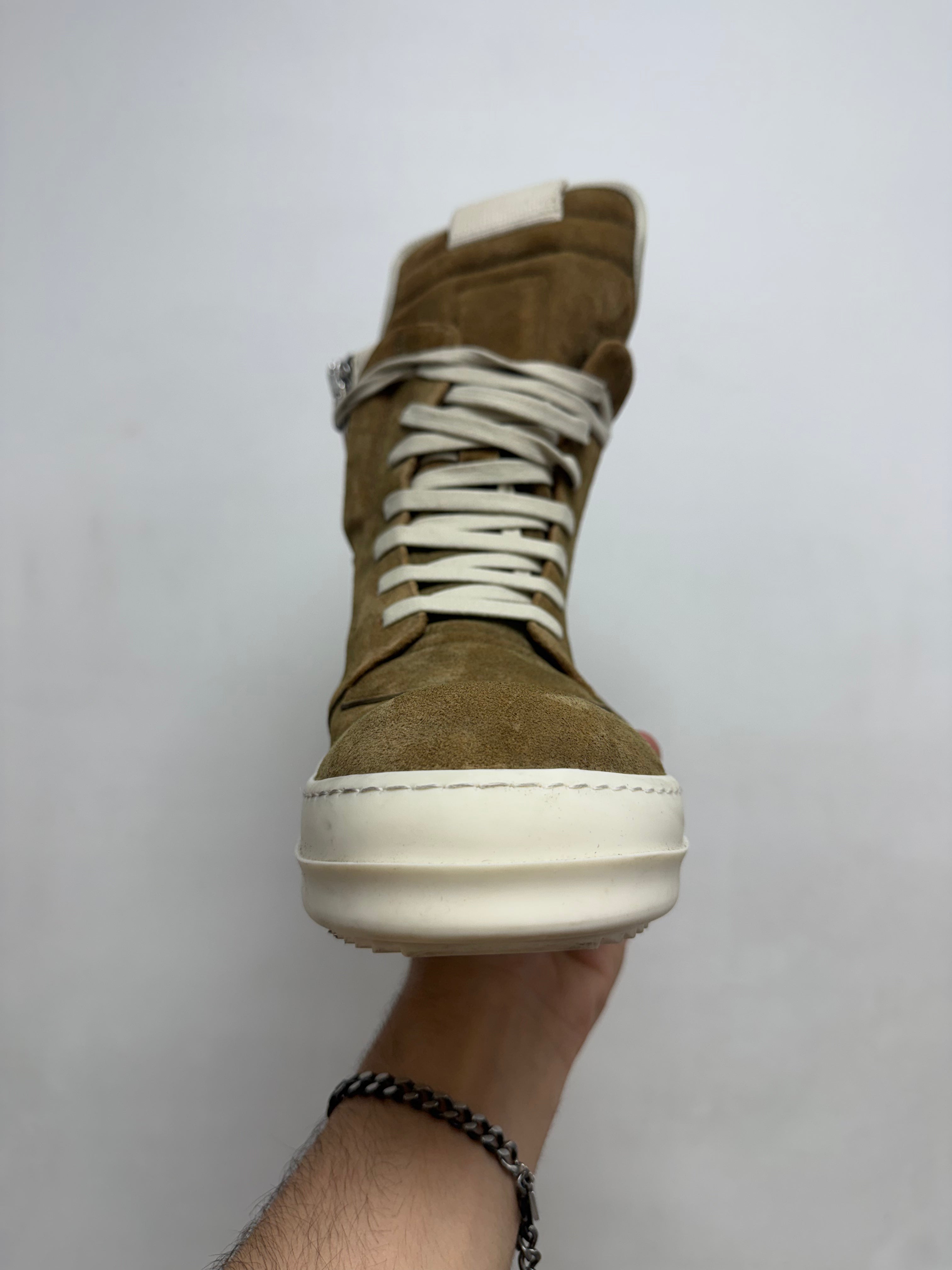 Rick Owens Sumi Brown Suede Geobasket Sneakers