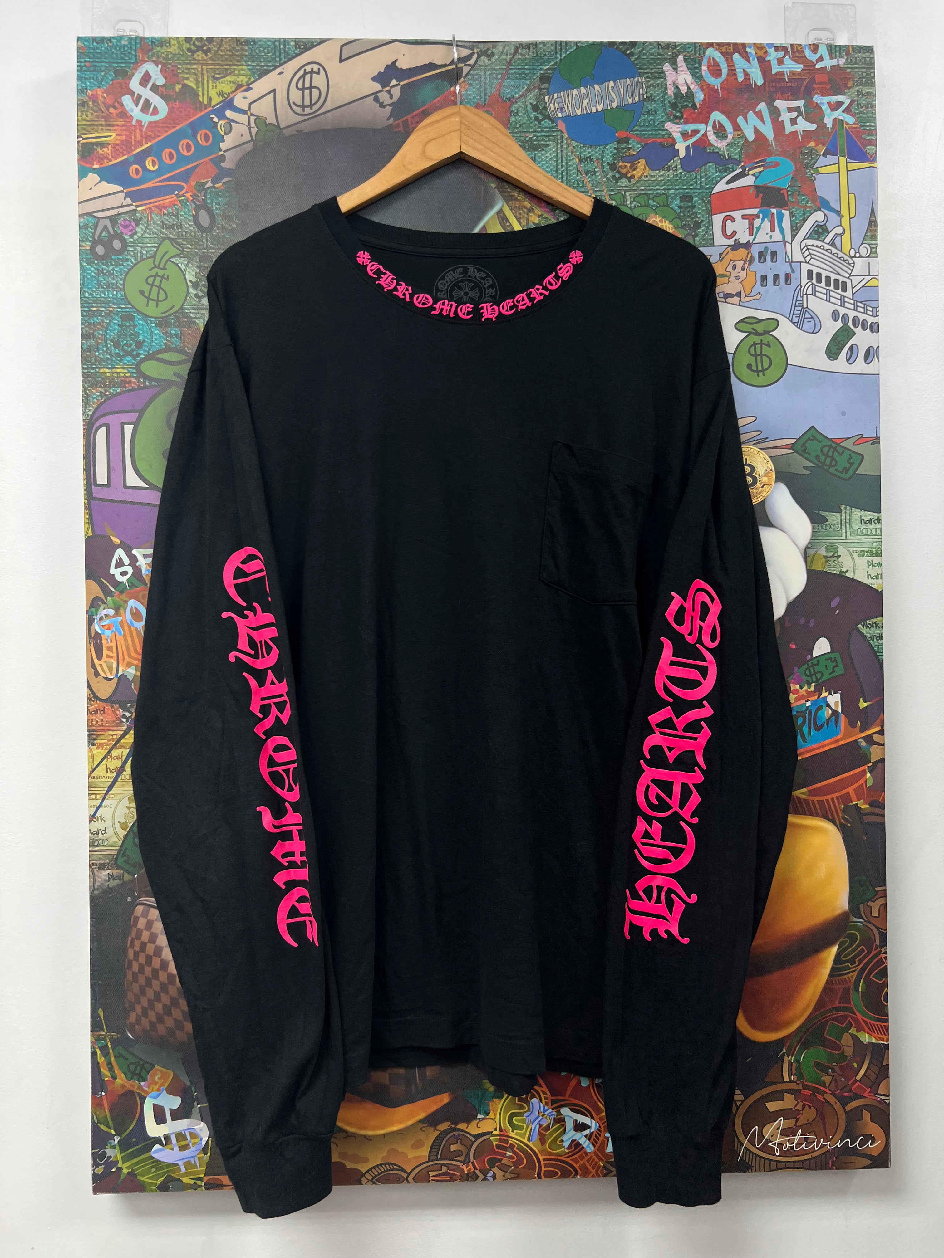 Chrome Hearts Black Pink Neck Logo Long Sleeve
