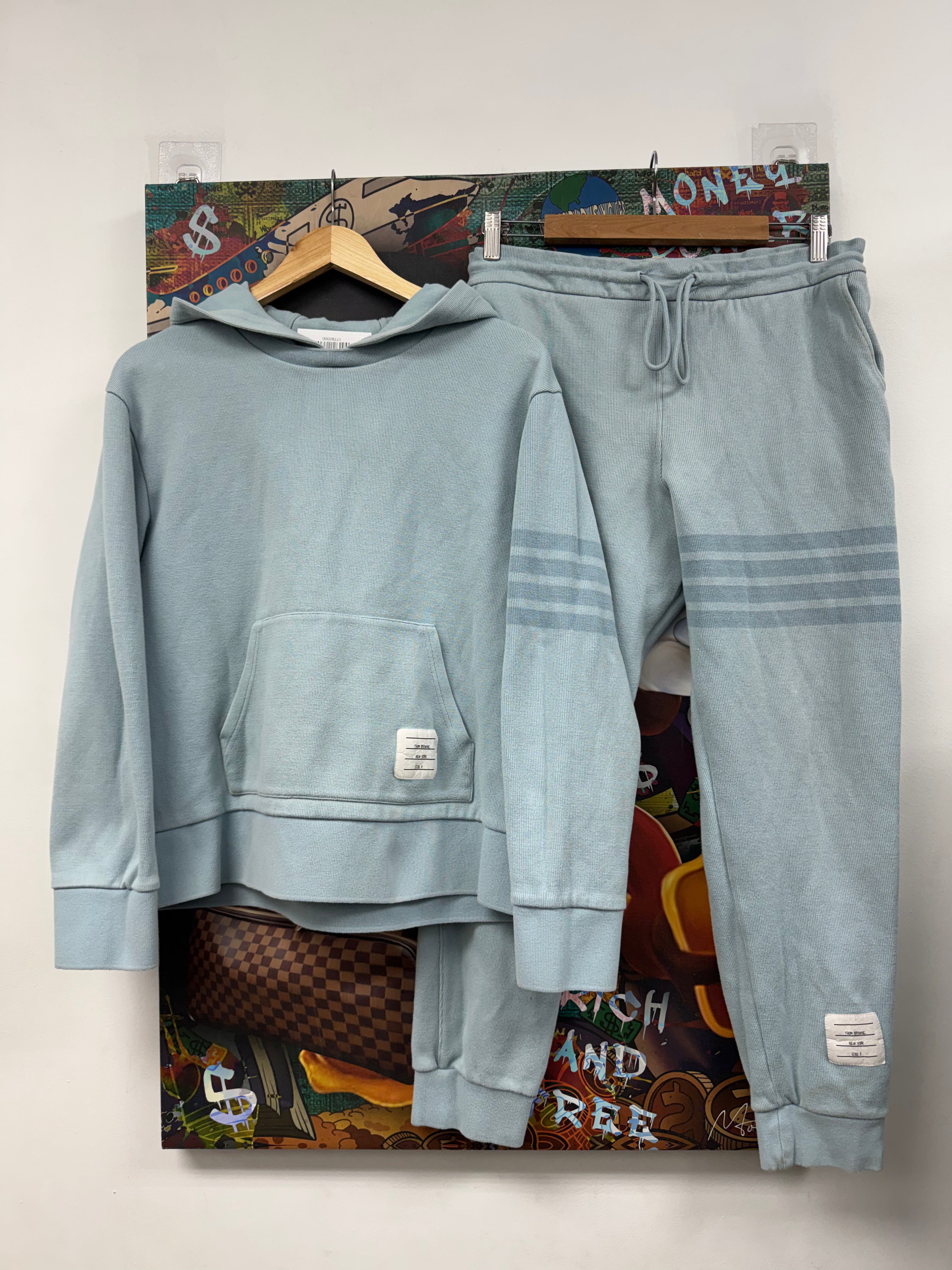 Thom Browne Baby Blue Bar Knit Sweatsuit
