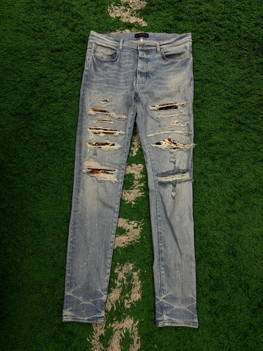 Amiri MX1 Light Wash Cheetah Patch 36 Used