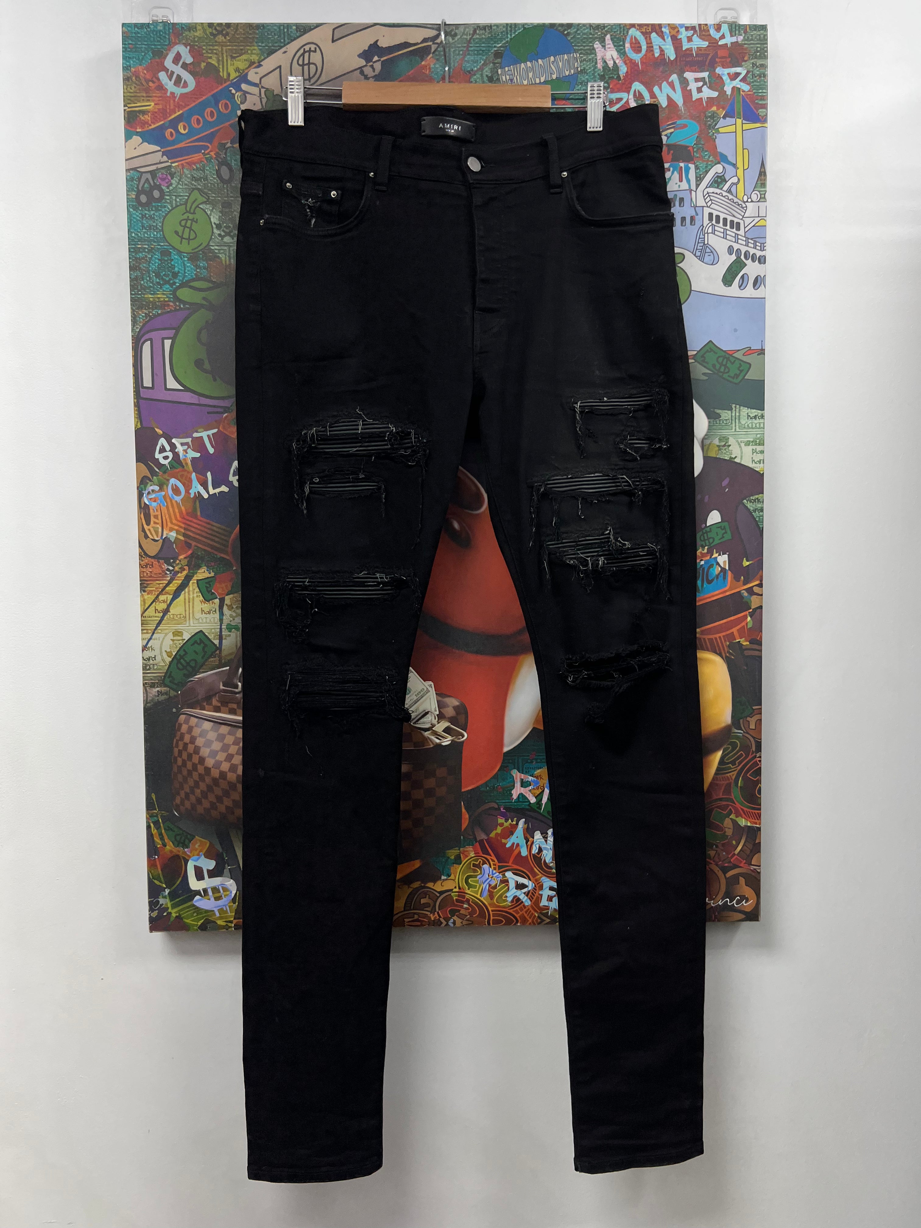 Amiri Black Black Thrasher Patch Jeans