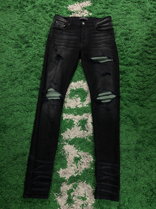 Amiri Jeans MX1 Black Green Mint Patch Used 33