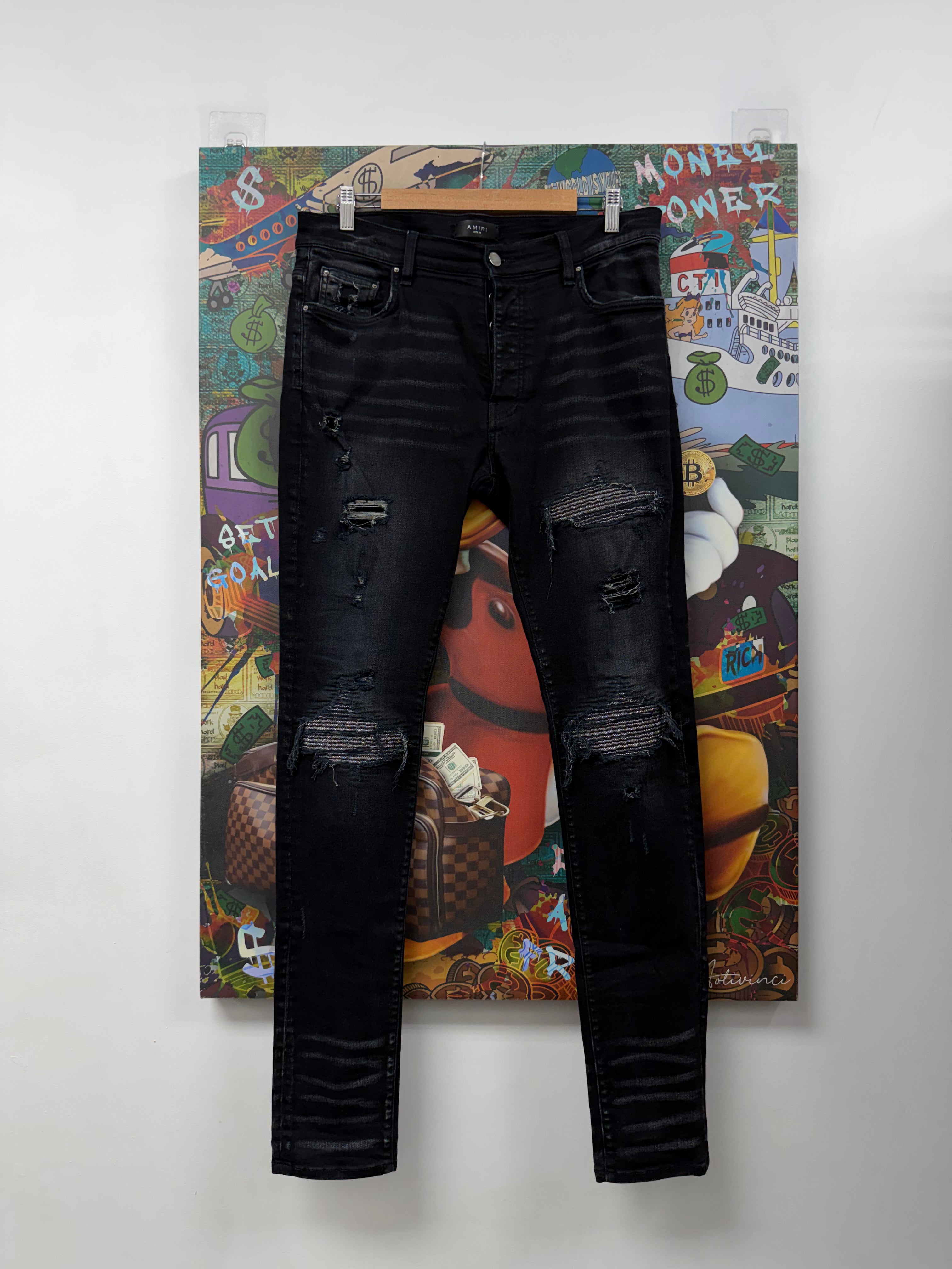 Amiri Mx1 Black Iridescent Patch Jeans