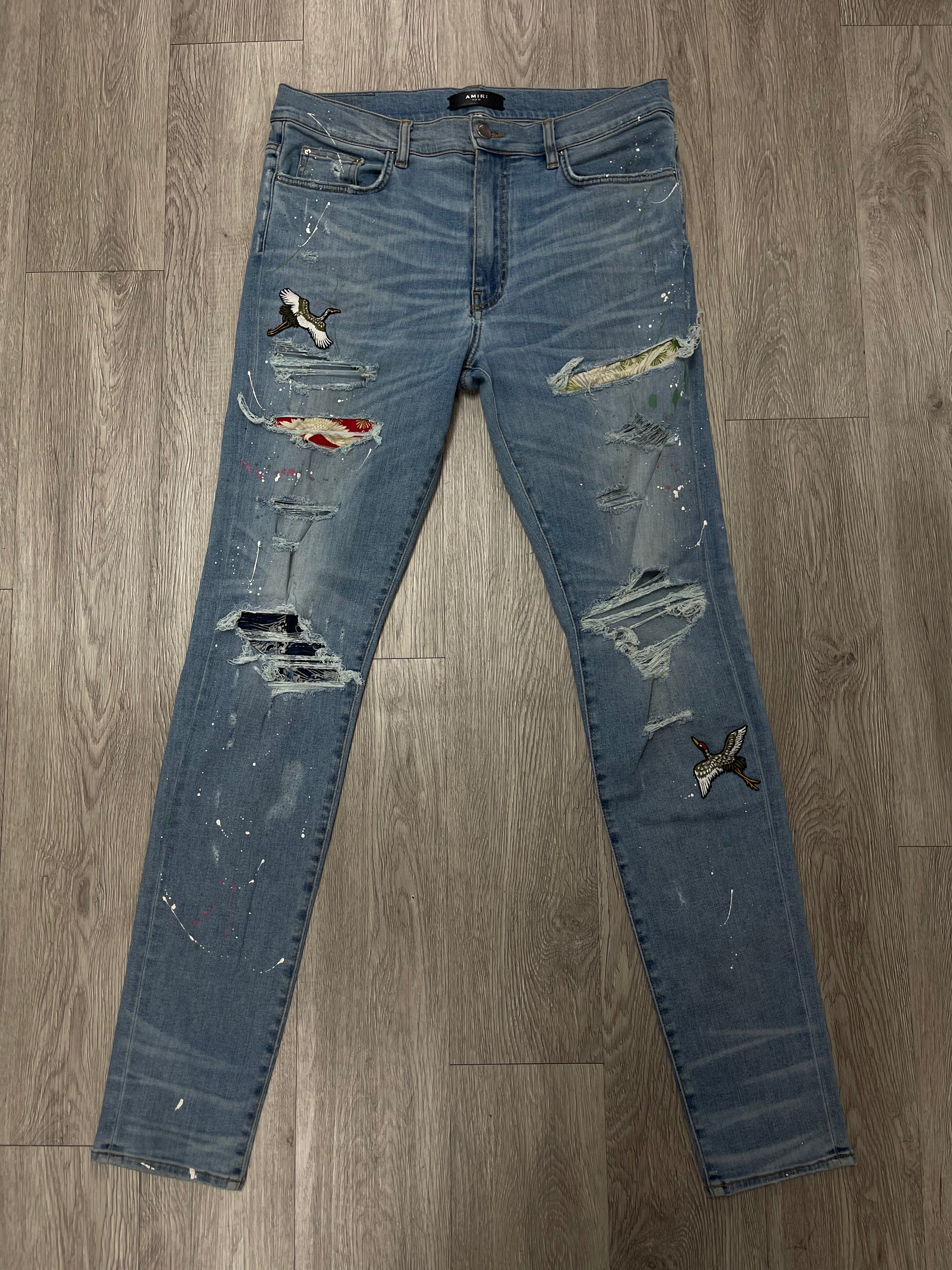 Amiri Light Wash Swan Patch (Zipper) Jeans