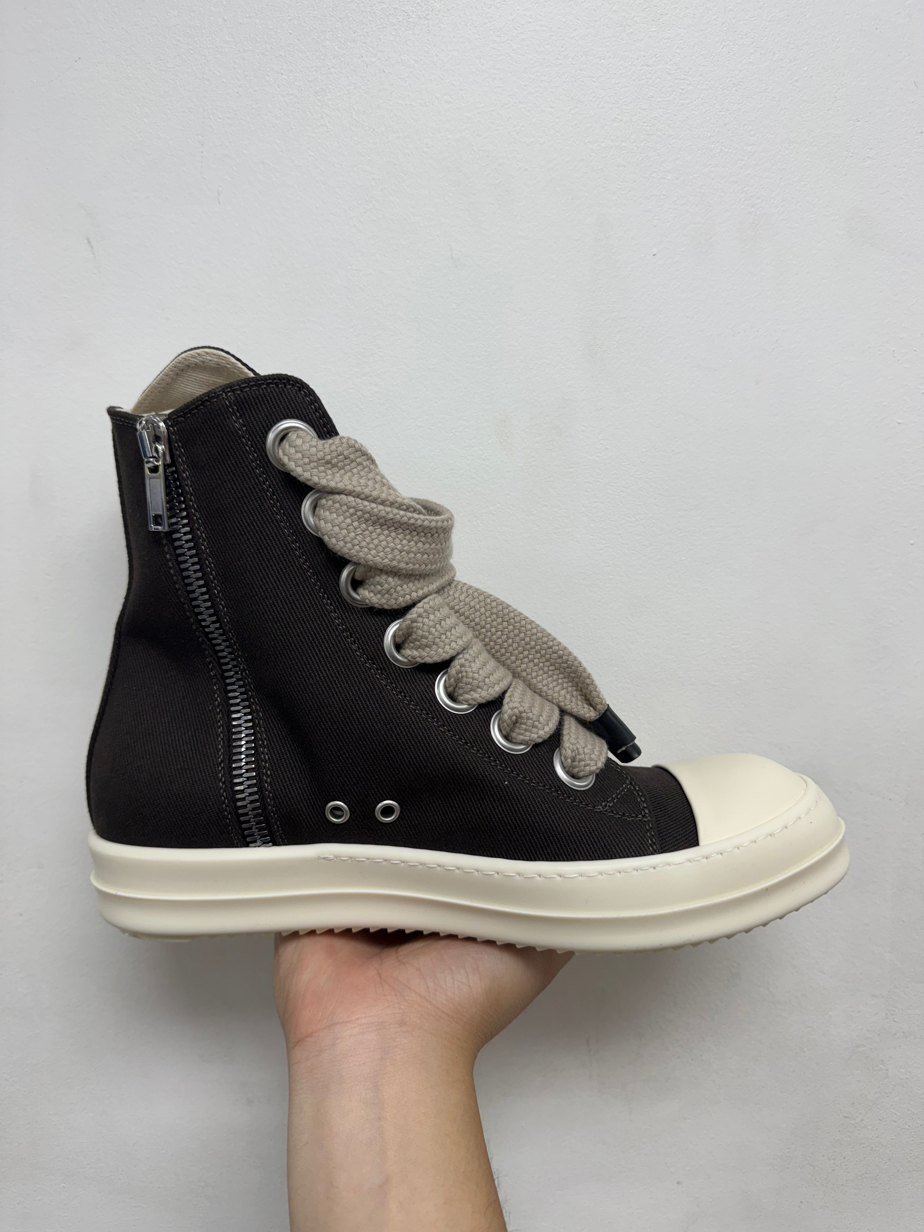 Rick Owens Dark Dust & Milk Jumbo Lace Ramone High Sneakers