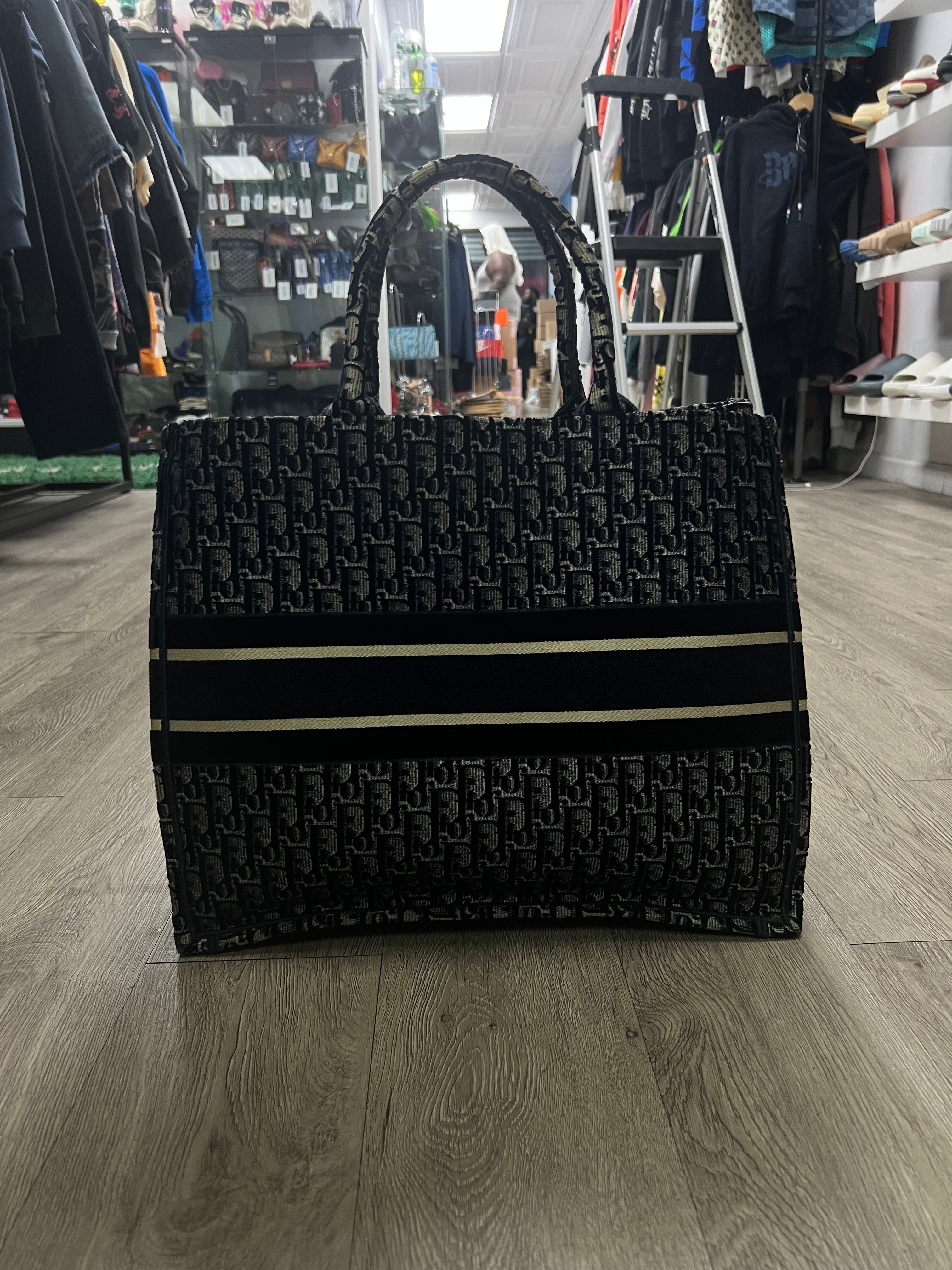 Dior Navy Oblique Velvet Book Tote Bag