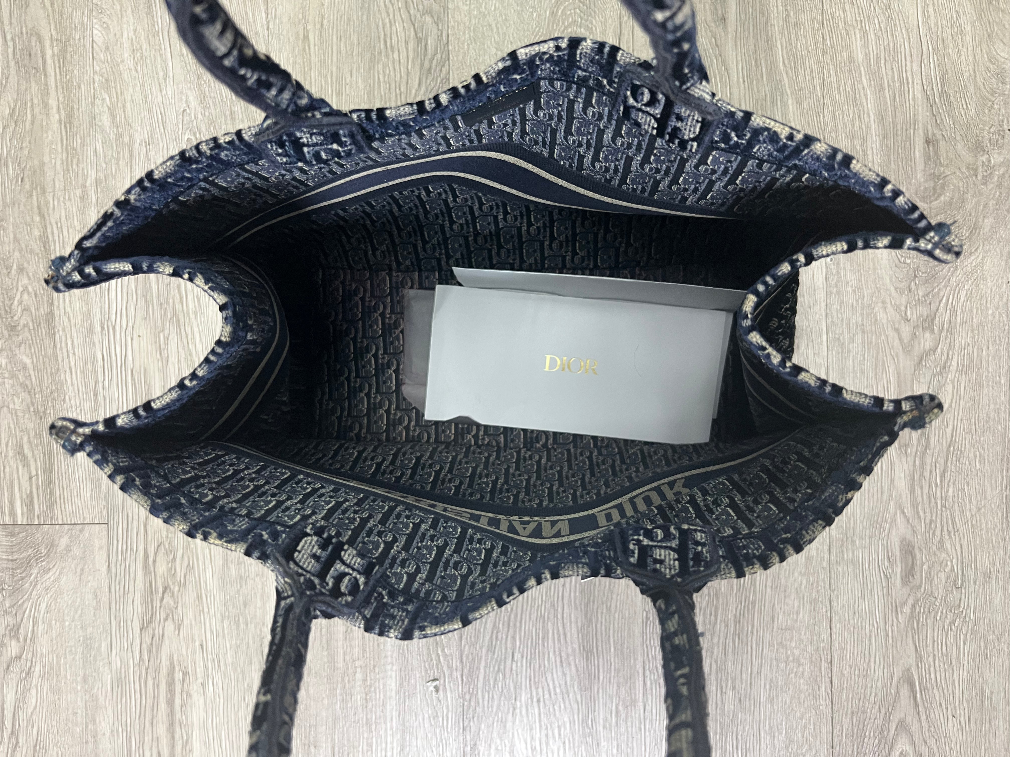 Dior Navy Oblique Velvet Book Tote Bag
