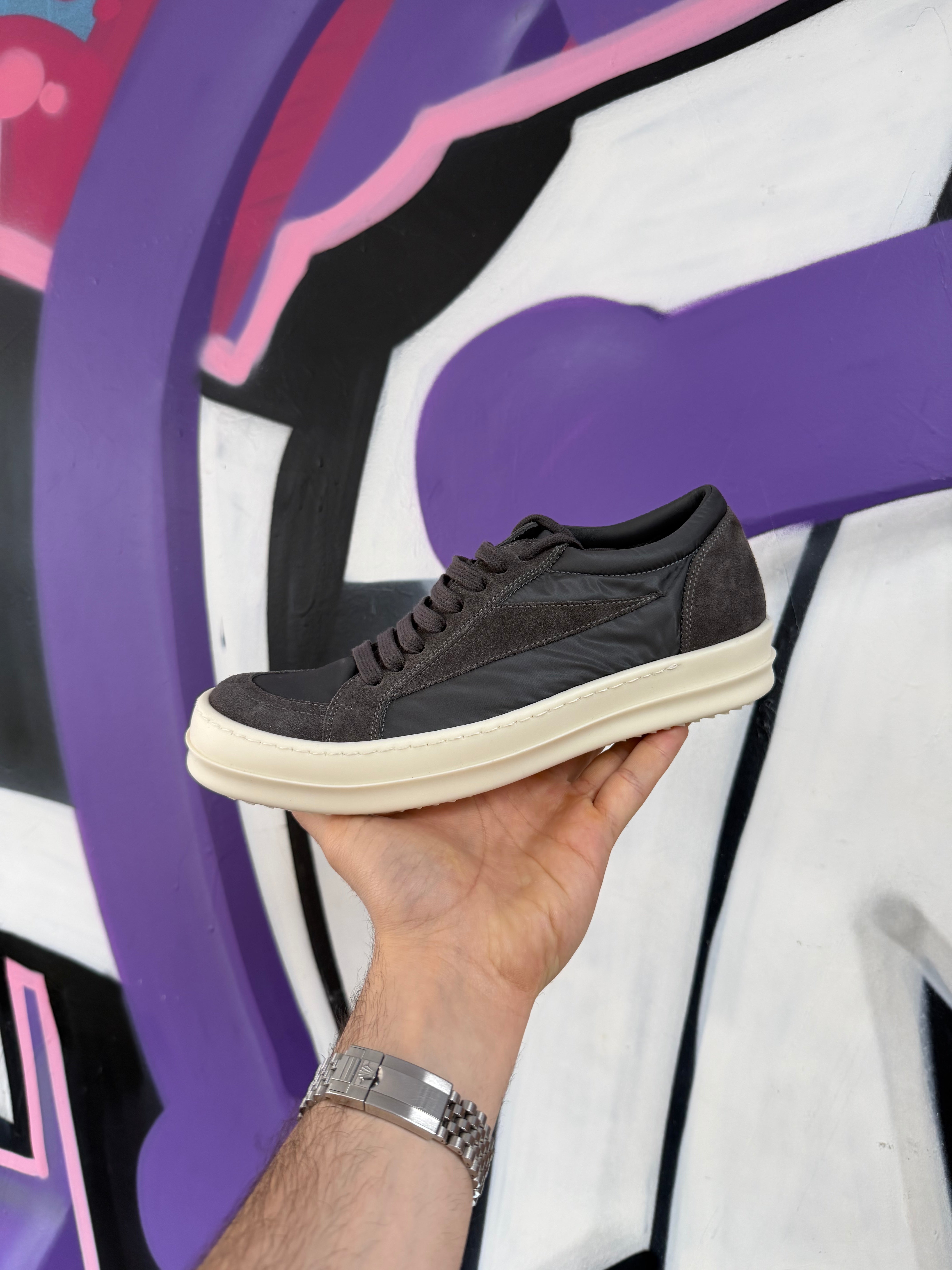 Rick Owens Grey Nylon Vintage Low Sneakers