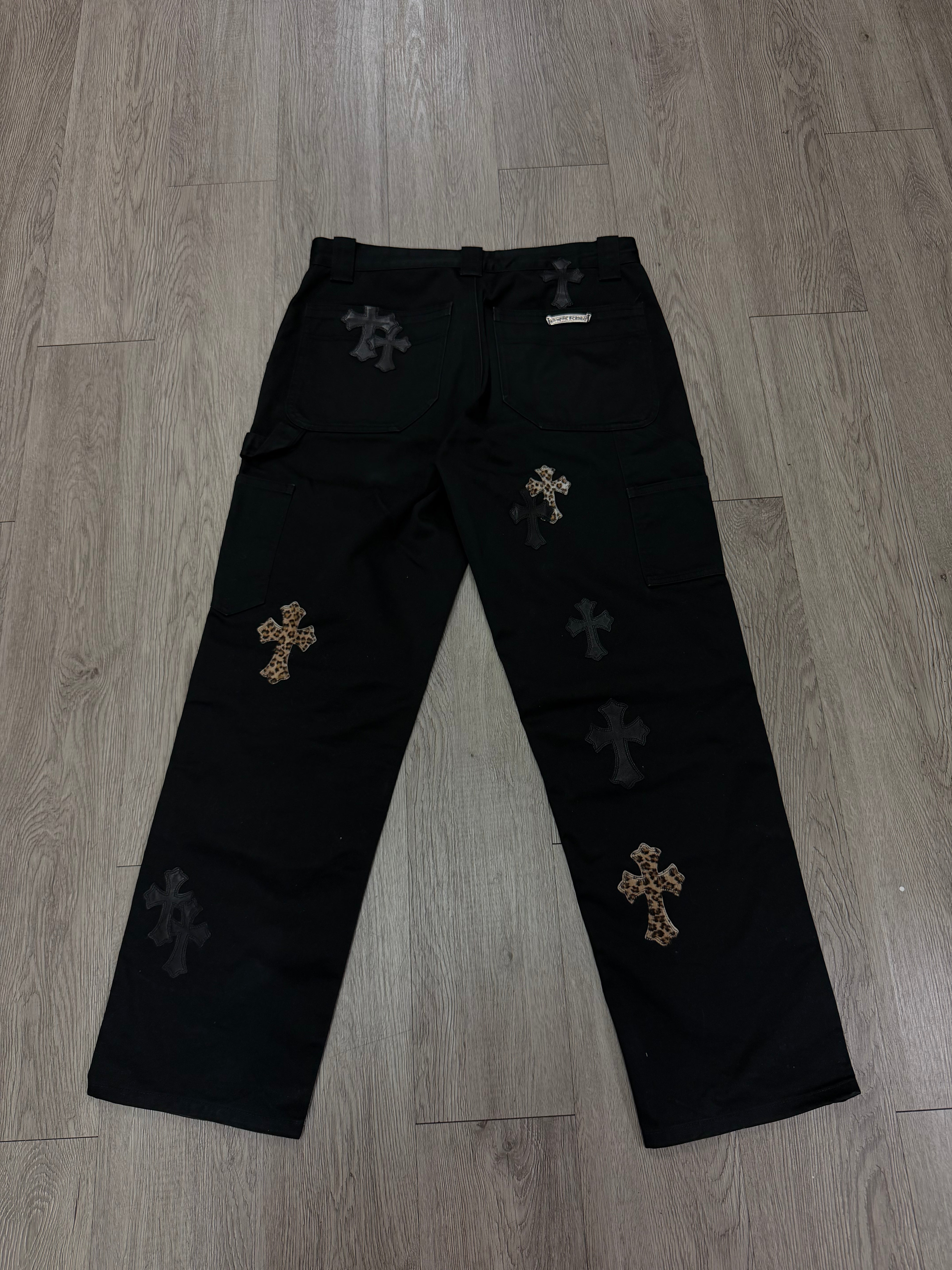 Chrome Hearts Black Cheetah Cross Patch Double Knee Jeans