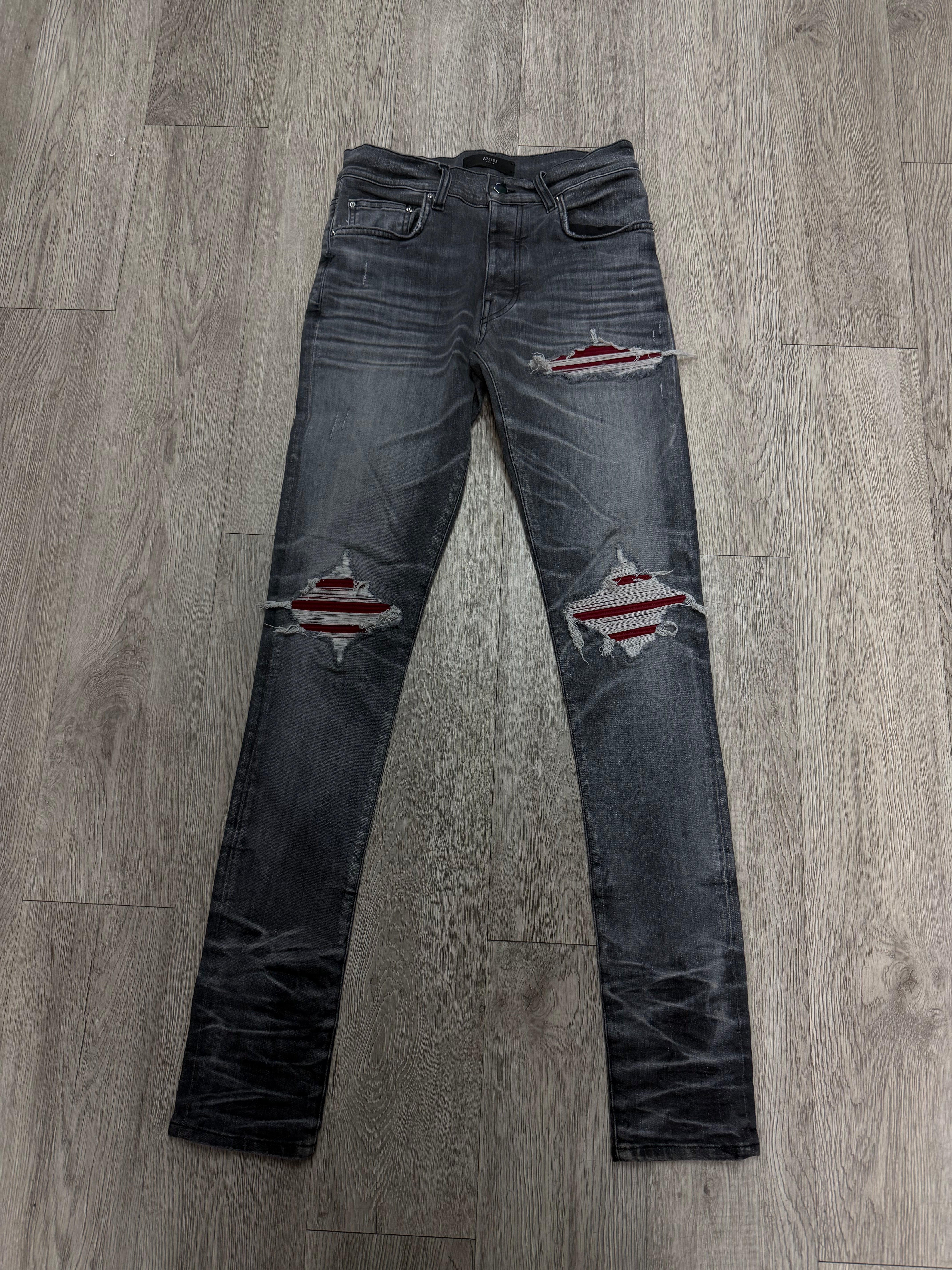 Amiri Grey Burgundy Patch MX1 Jeans