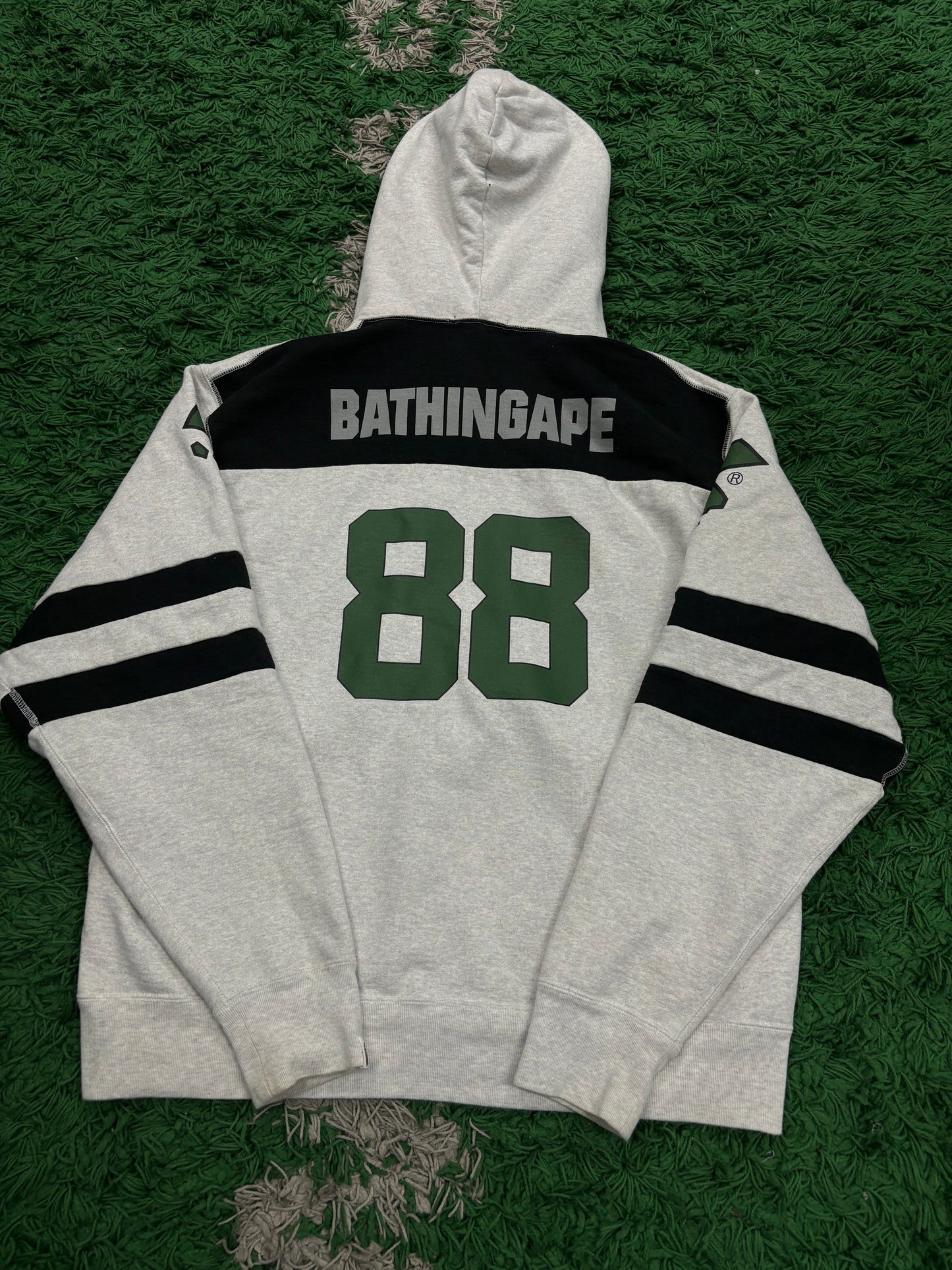 BAPE Chest Logo Zip Up Grey Black Green Used Large N/A