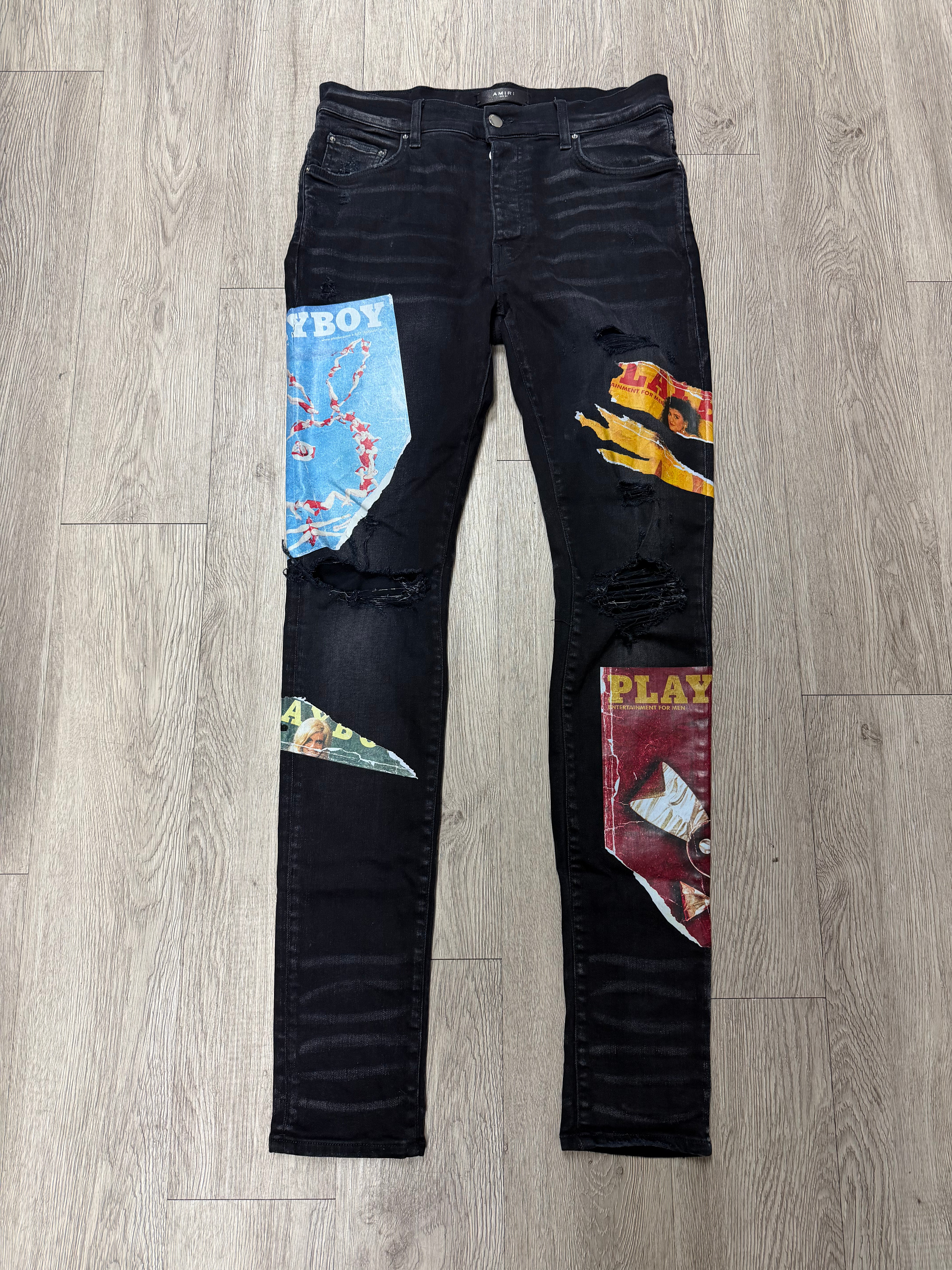Amiri Black Wash Playboy Magazine Jeans