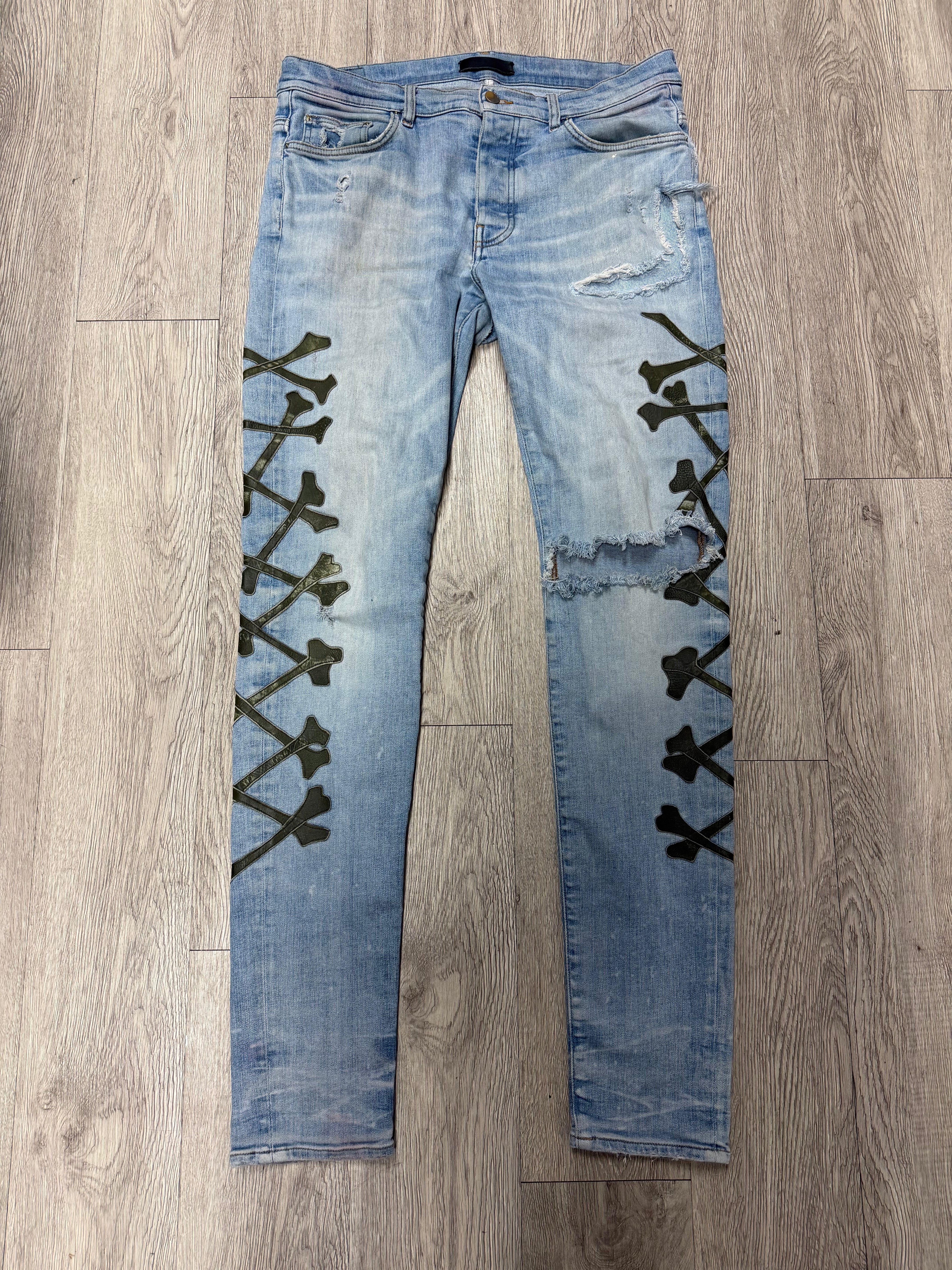 Amiri Light Wash Camo Bones Jeans