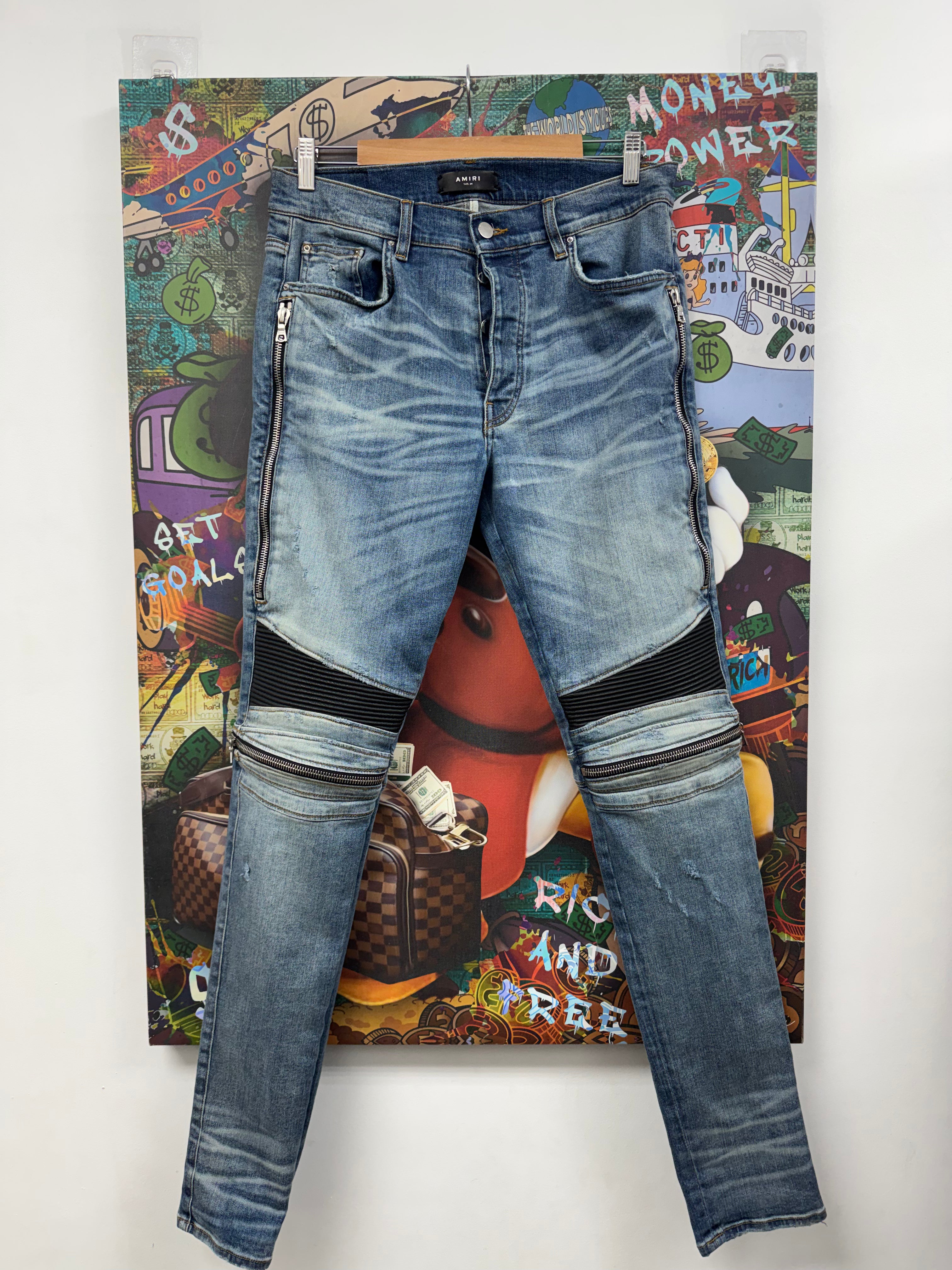 Amiri MX2 Light Wash Black Patch Jeans