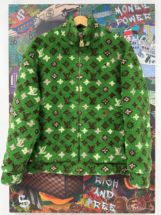 LV Fleece Green Brown Used Medium