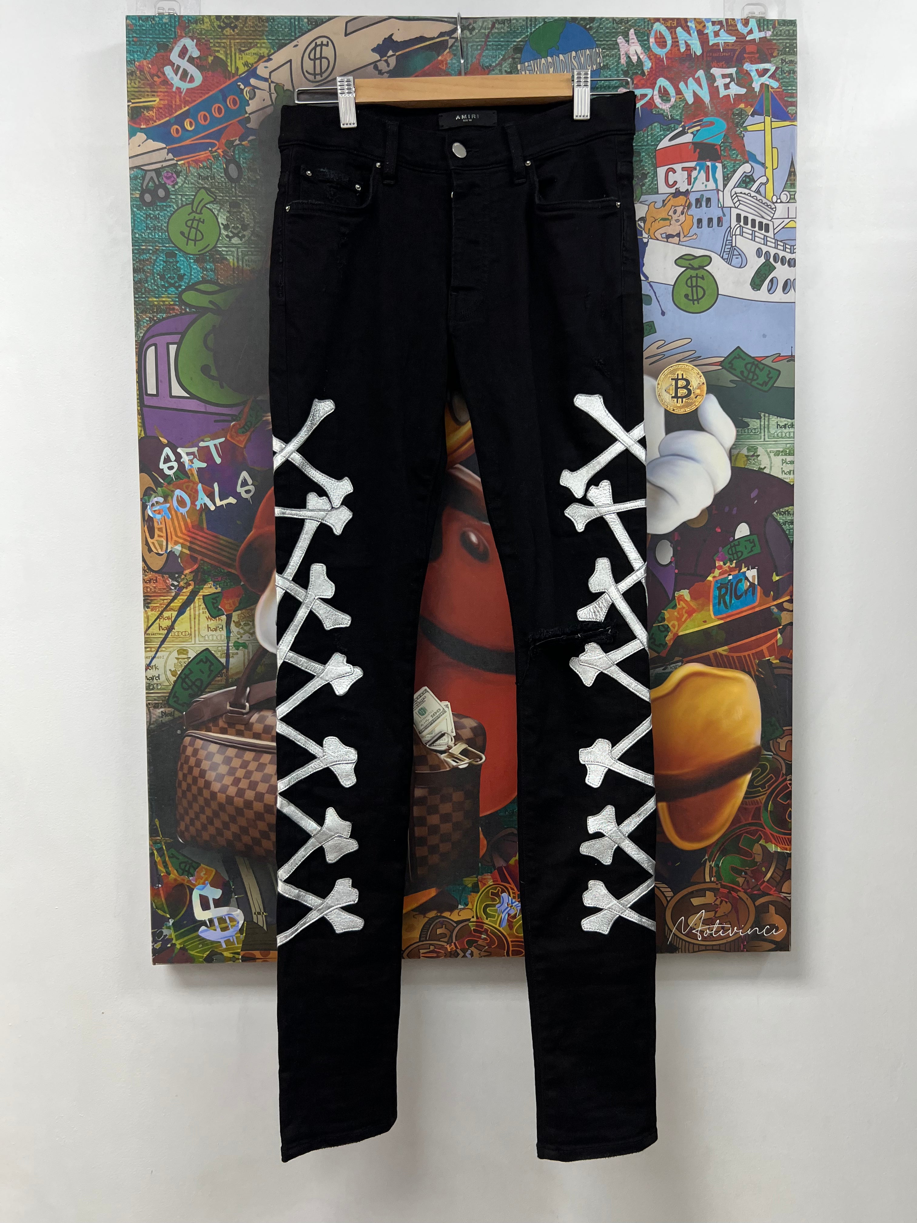 Amiri Black Silver Bones Jeans