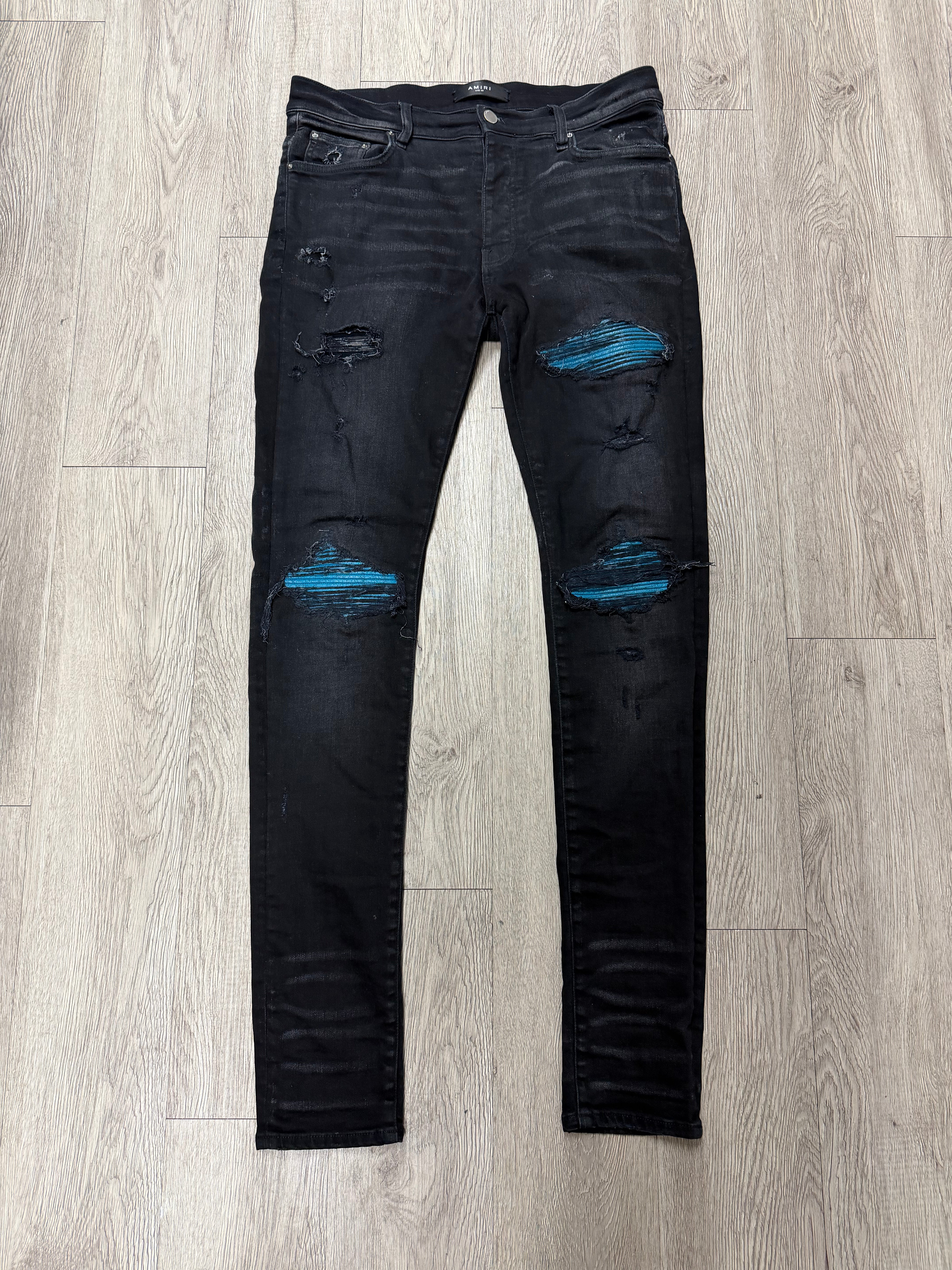 Amiri MX1 Black Blue Crackle Jeans