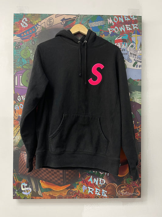 Supreme S LoGo Black Pink Hoodie Used Medium N/A