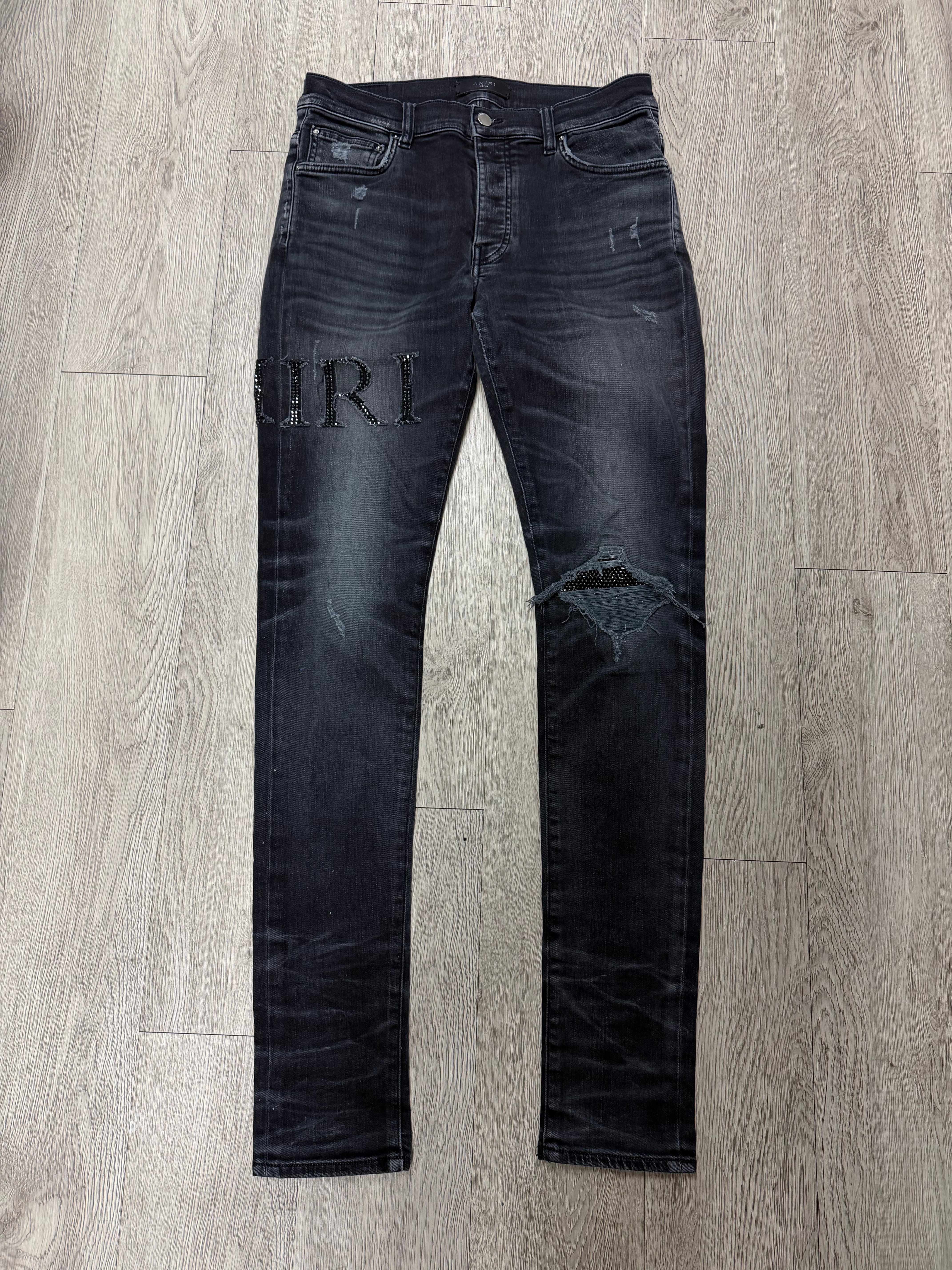 Amiri Black Crystal Side Logo Jeans
