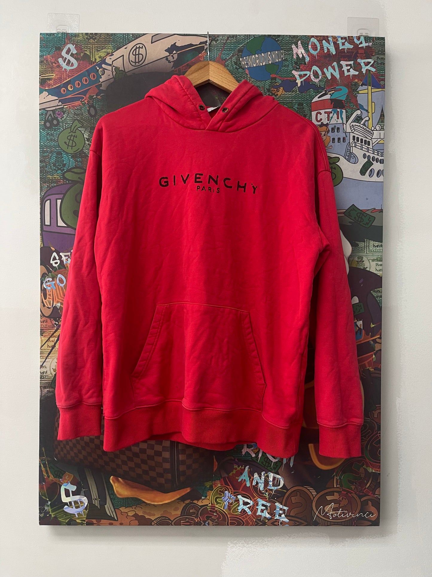 Givenchy LoGo Hoodie Red Black Used Large N/A