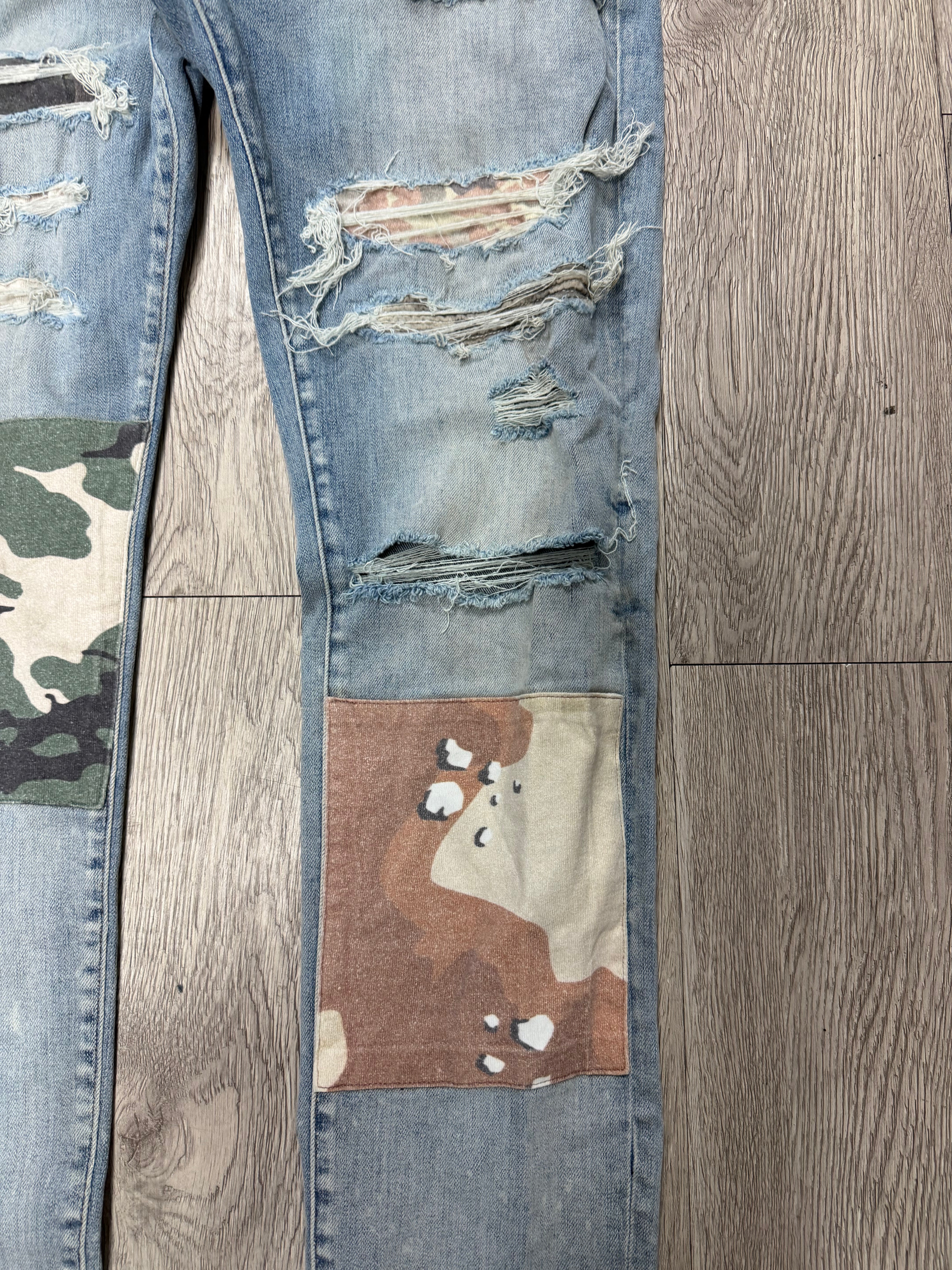 Amiri Light Wash Desert Camo Patchwork (Repaired Back Pocket) Jeans