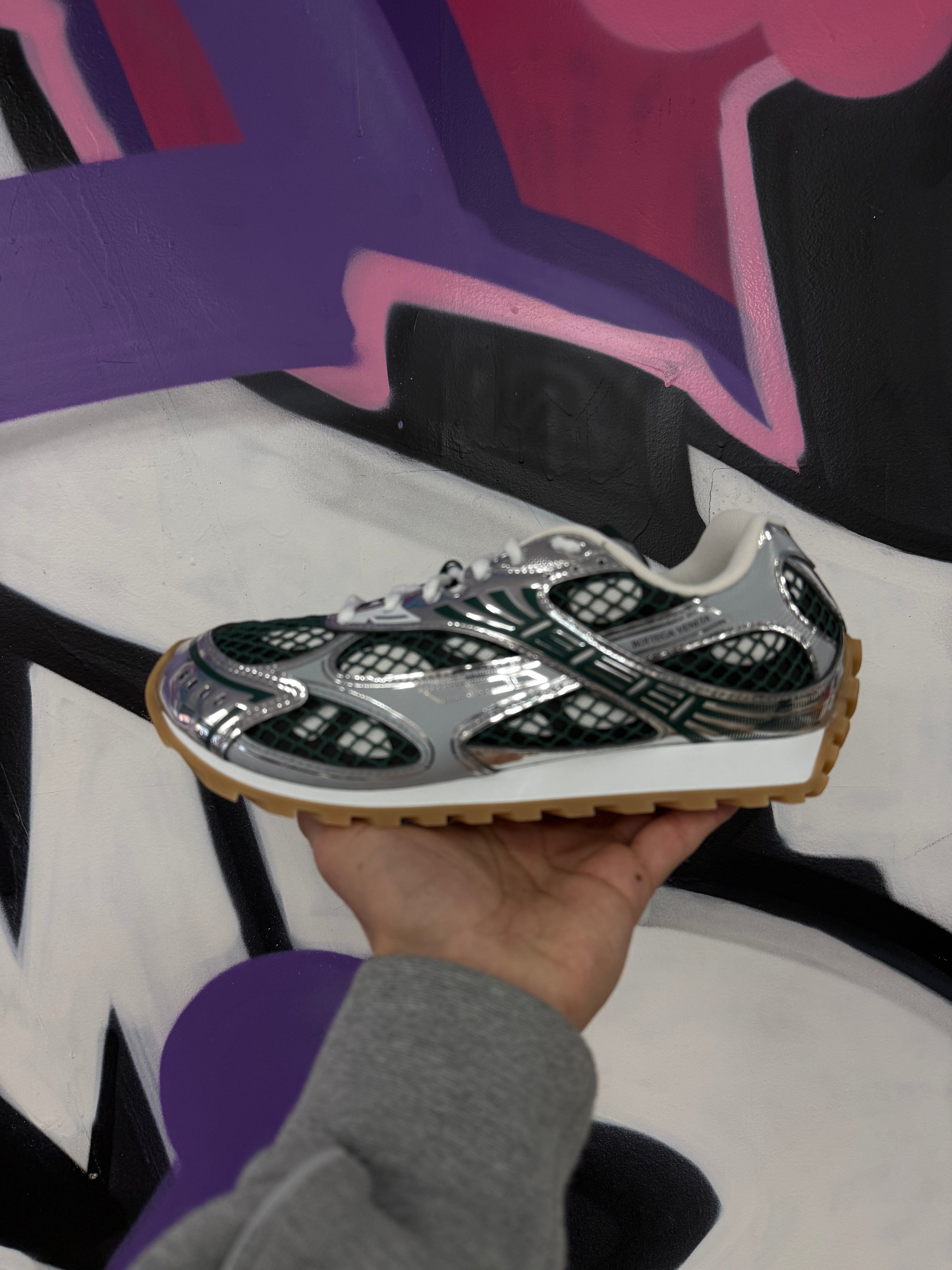 Bottega Veneta Green Silver Orbit Sneakers