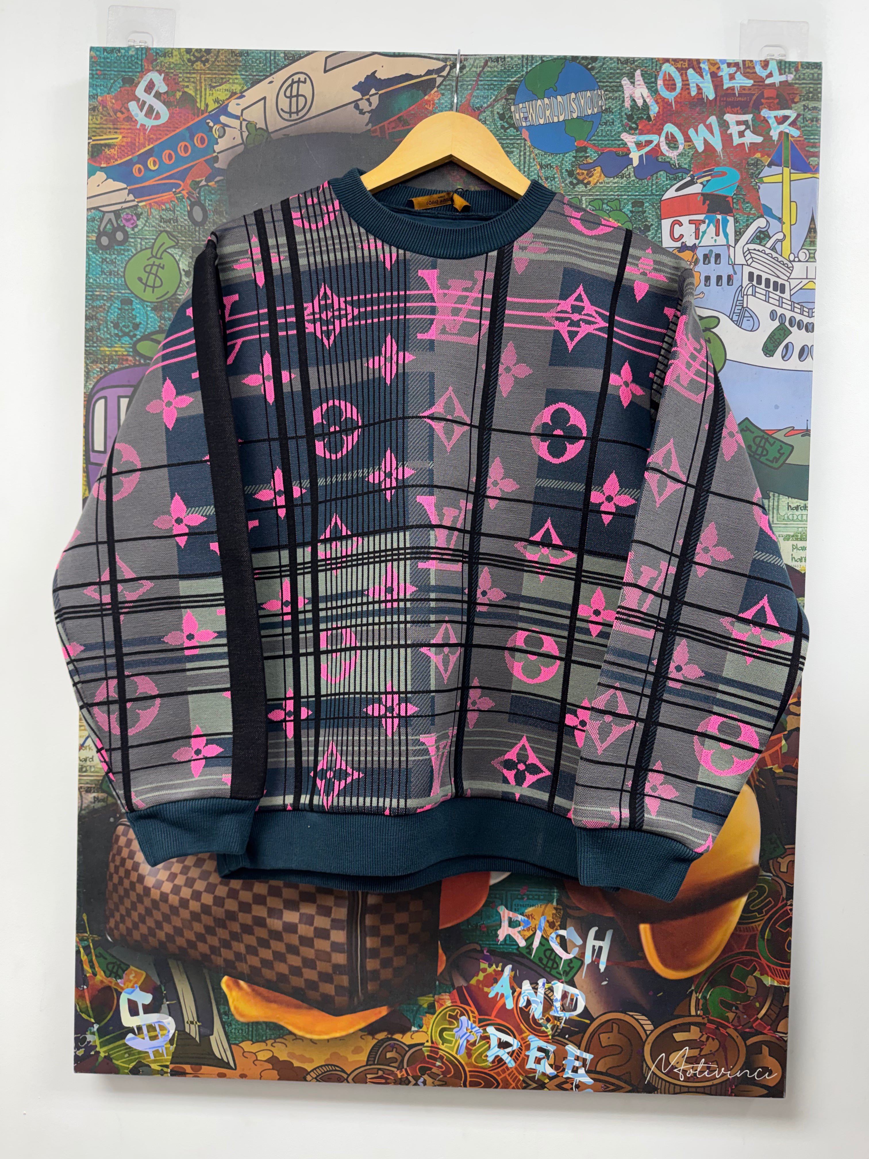 Louis Vuitton Navy Pink Floral Monogram Crewneck