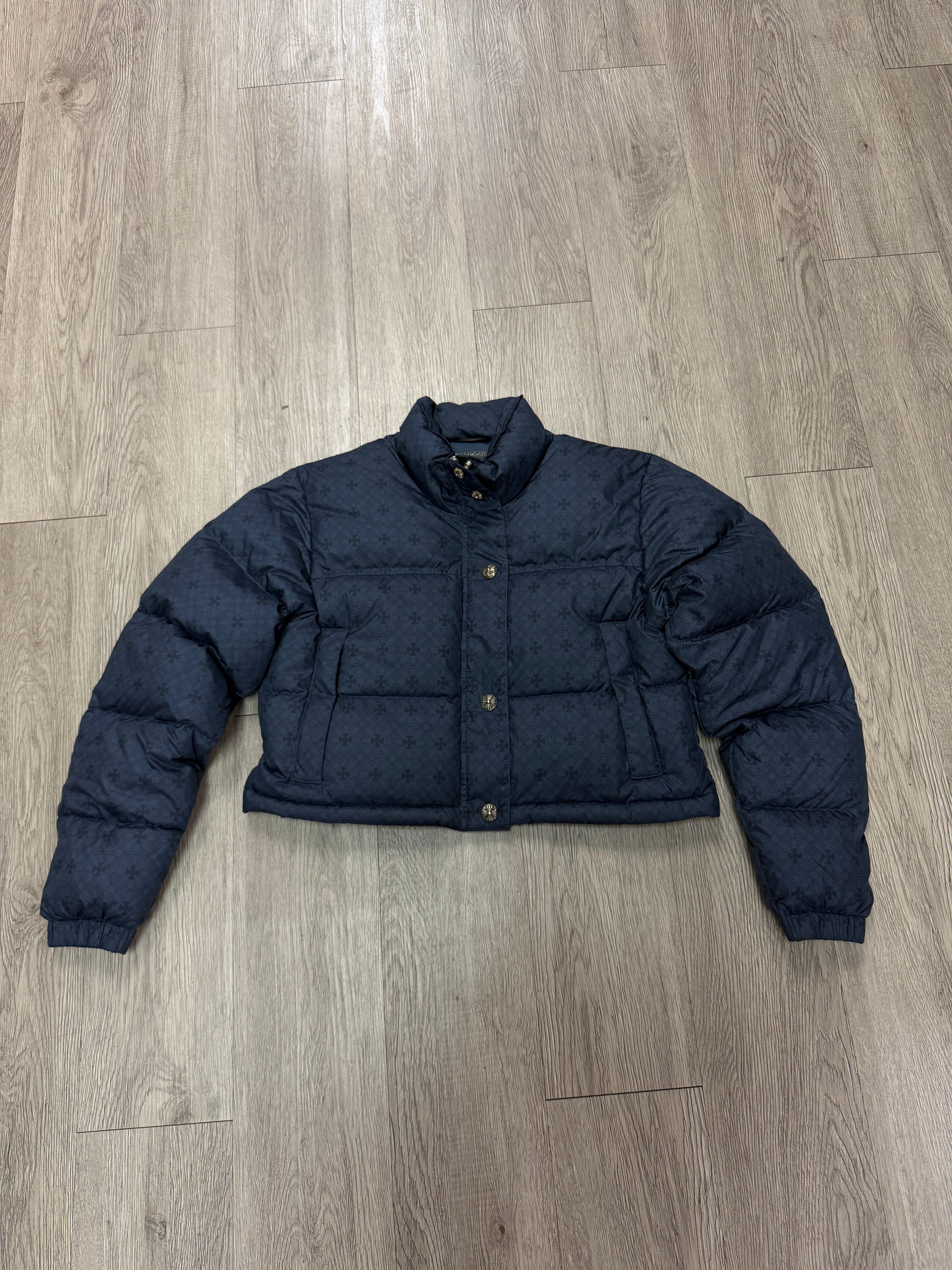 Chrome Hearts Navy Monogram Cropped (Women's) Puffer Jacket