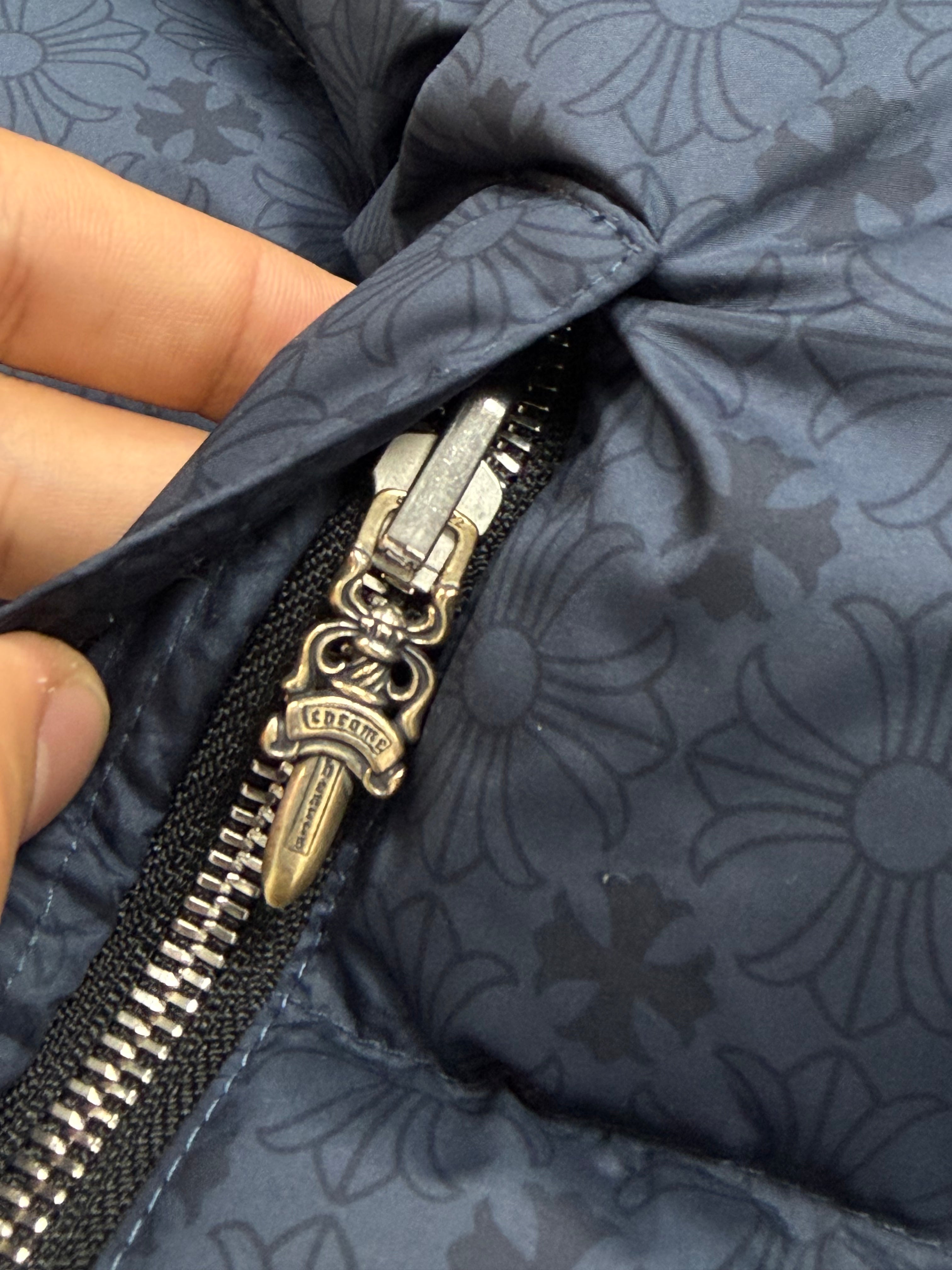 Chrome Hearts Navy Monogram Cropped (Women's) Puffer Jacket