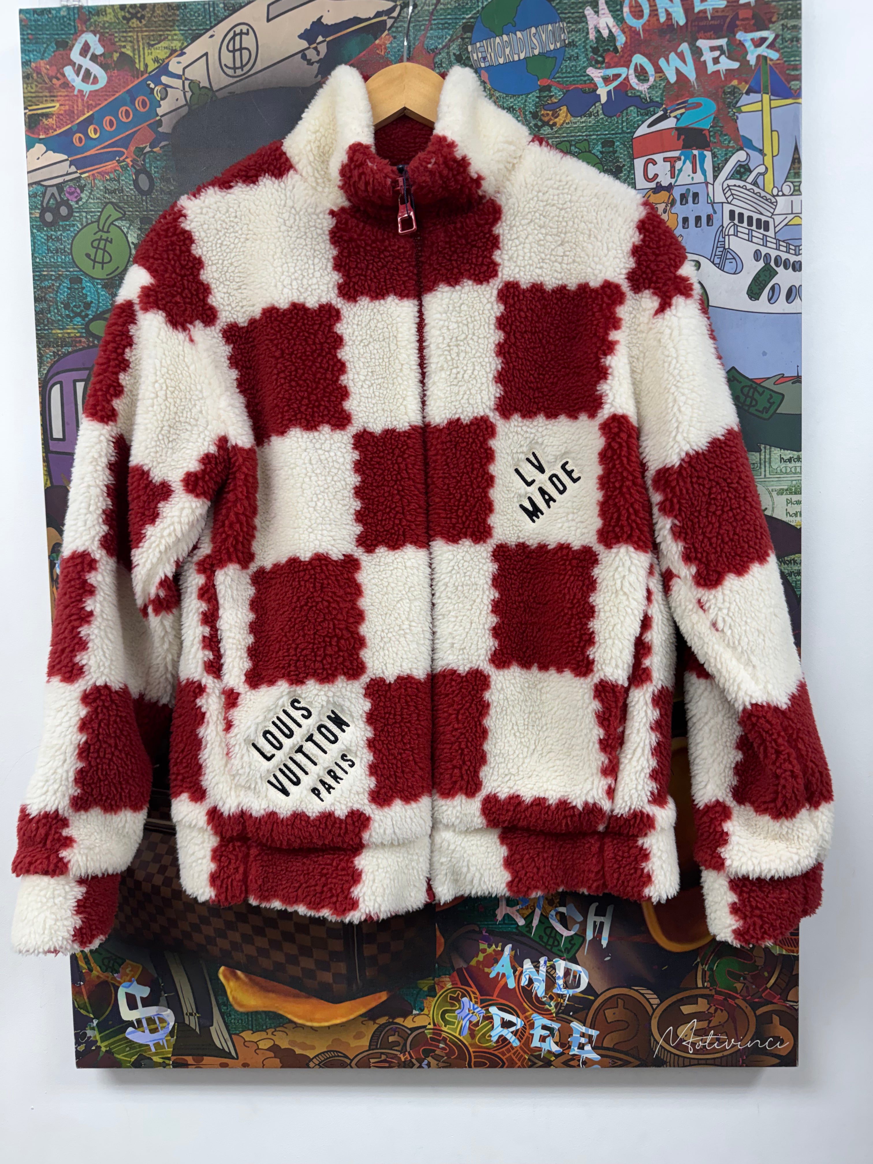 Louis Vuitton Human Made Red Damier Sherpa Fleece Jacket