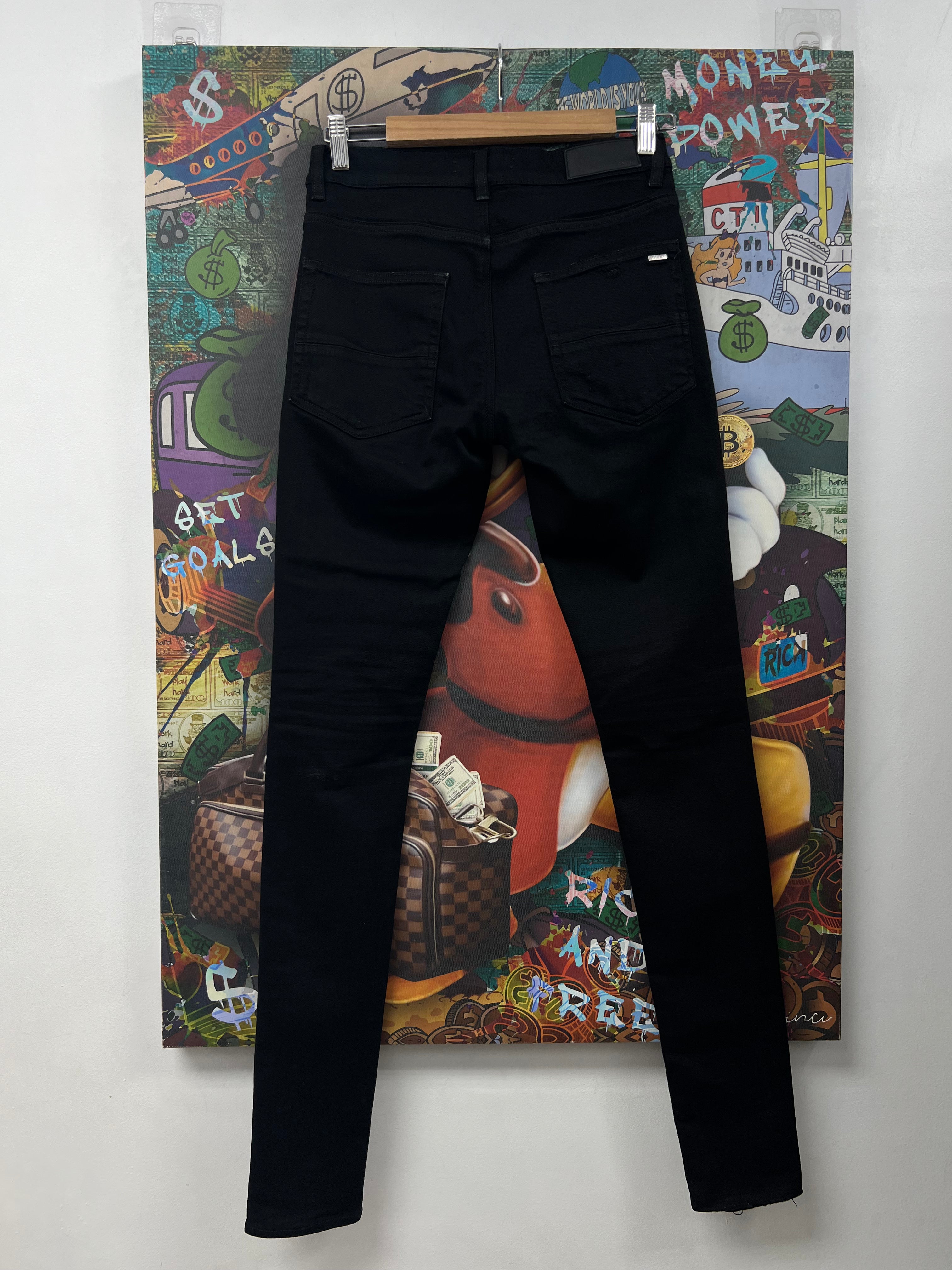 Amiri MX1 Black Black Leather Patch Jeans
