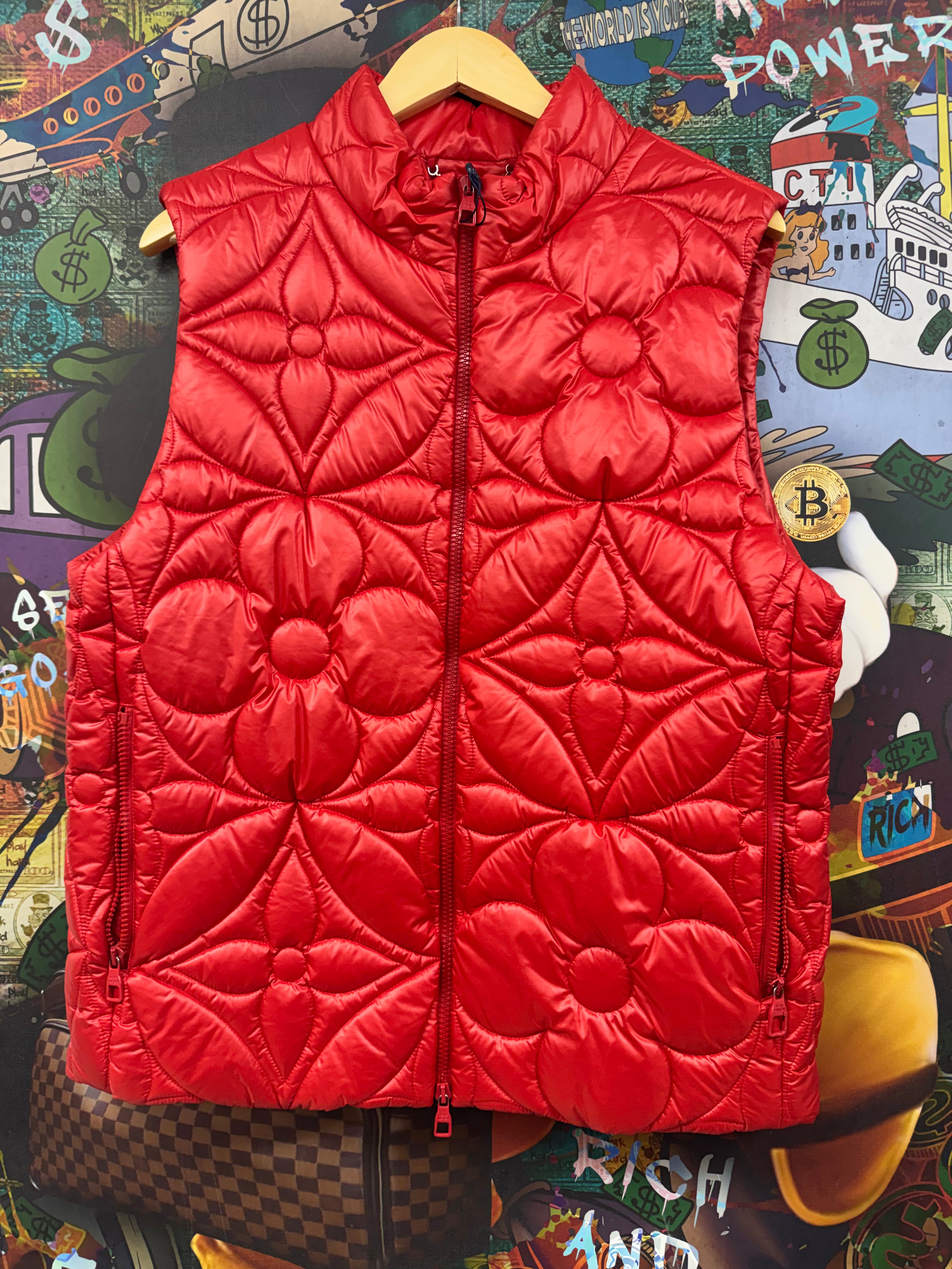 Louis Vuitton Red Floral Monogram (50) Puffer Vest