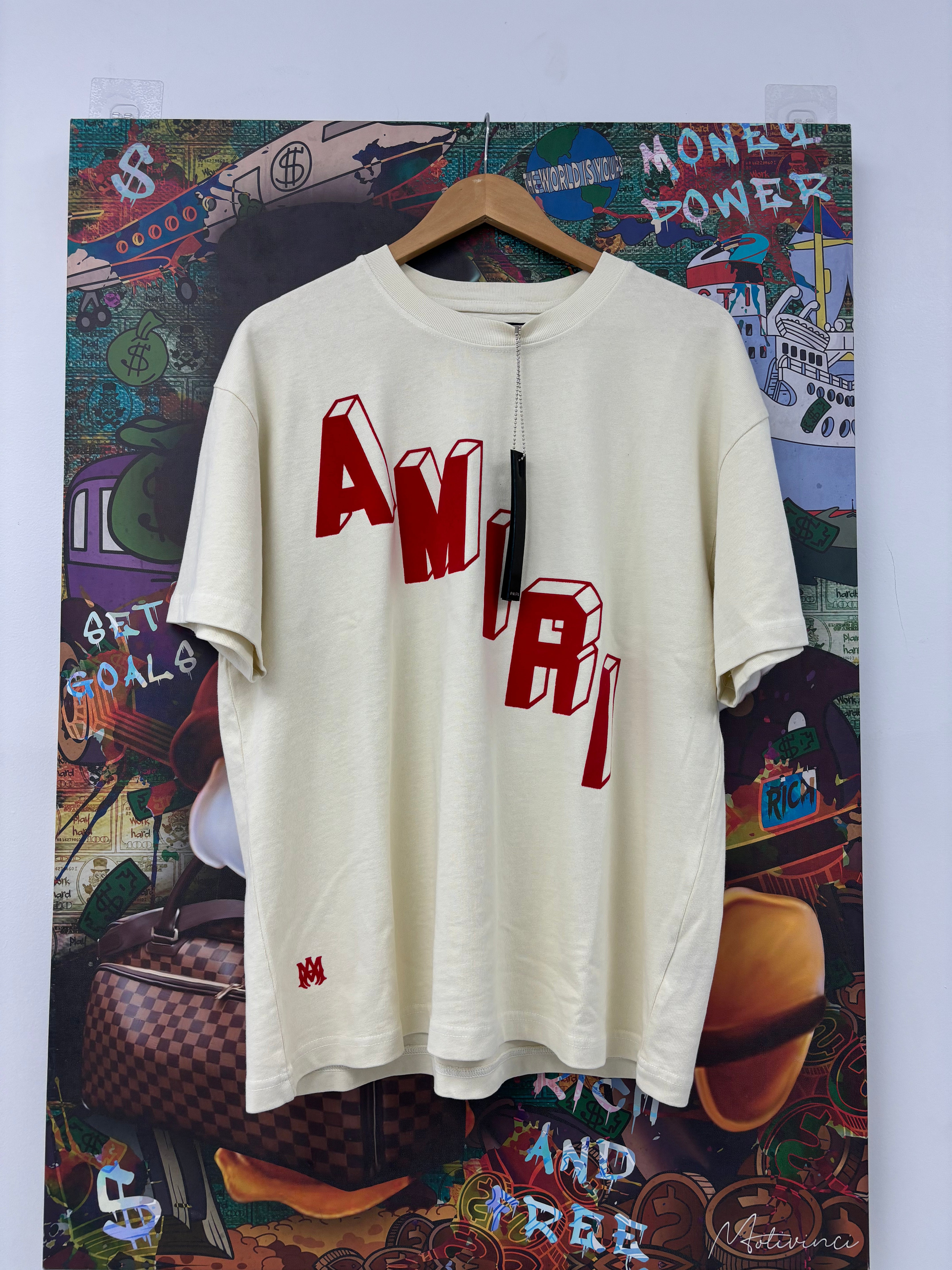 Amiri Heavy Weight Hockey Cream & Red Tee