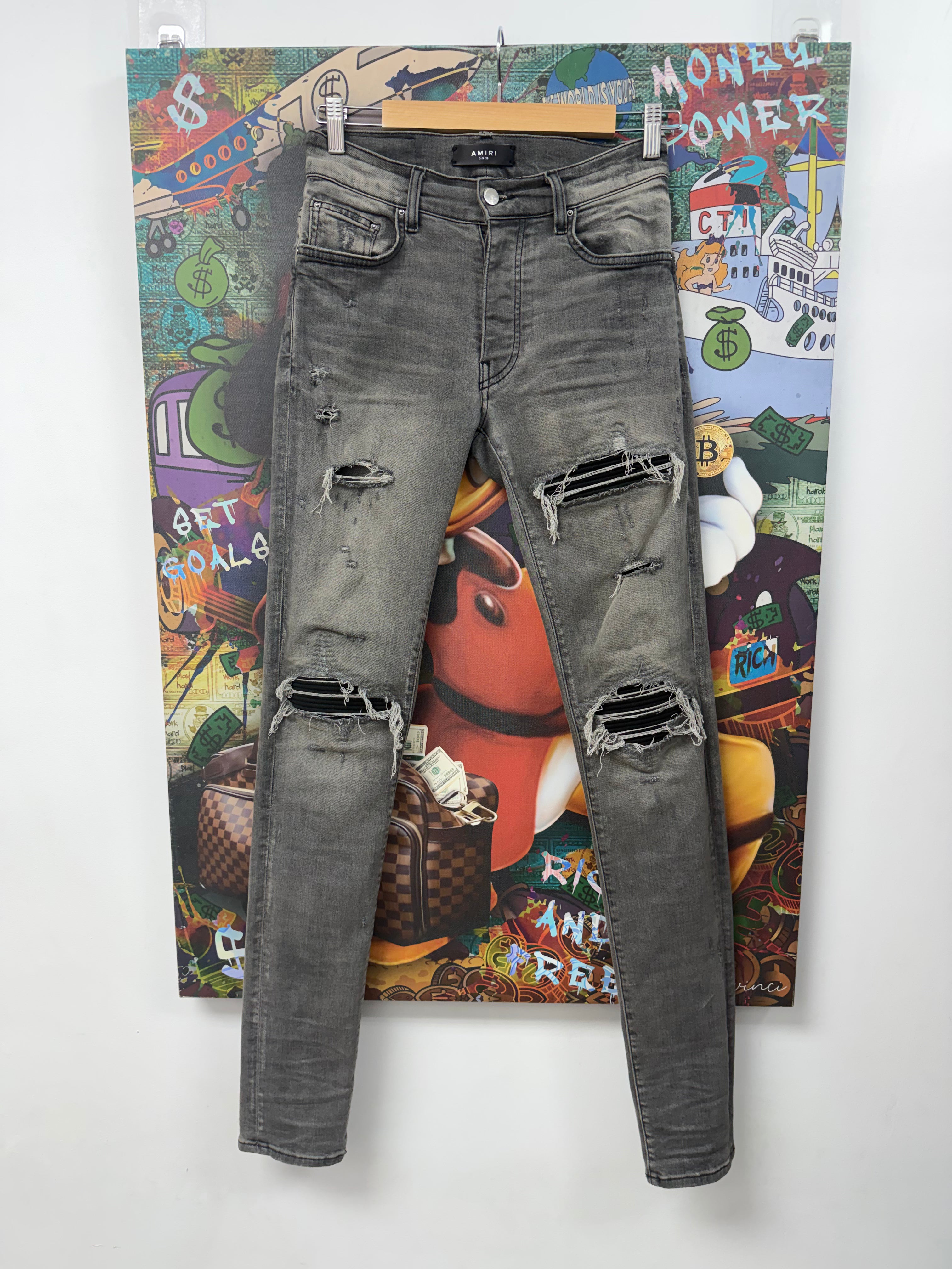 Amiri MX1 Grey Black Suede Patch Jeans