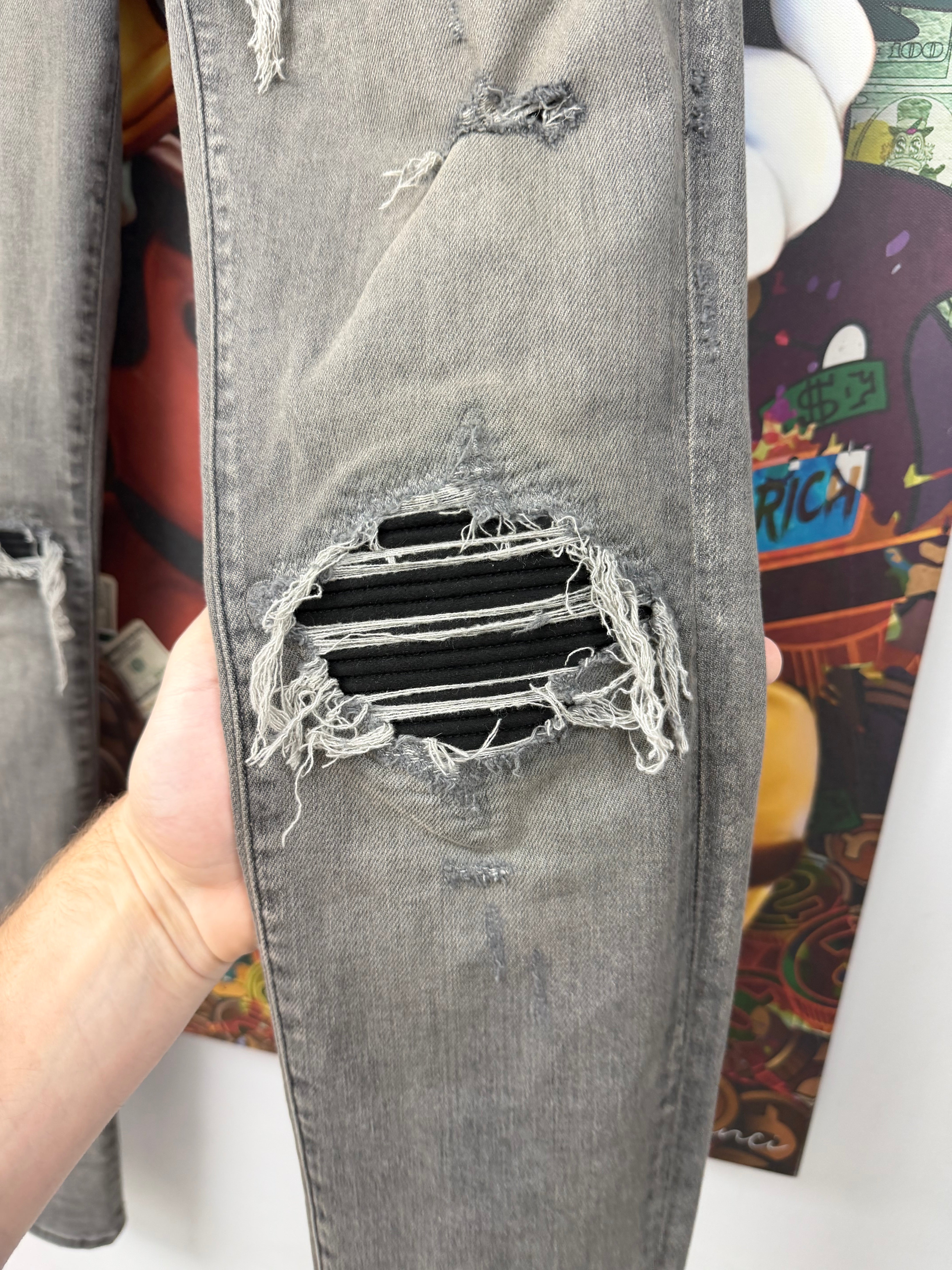 Amiri MX1 Grey Black Suede Patch Jeans