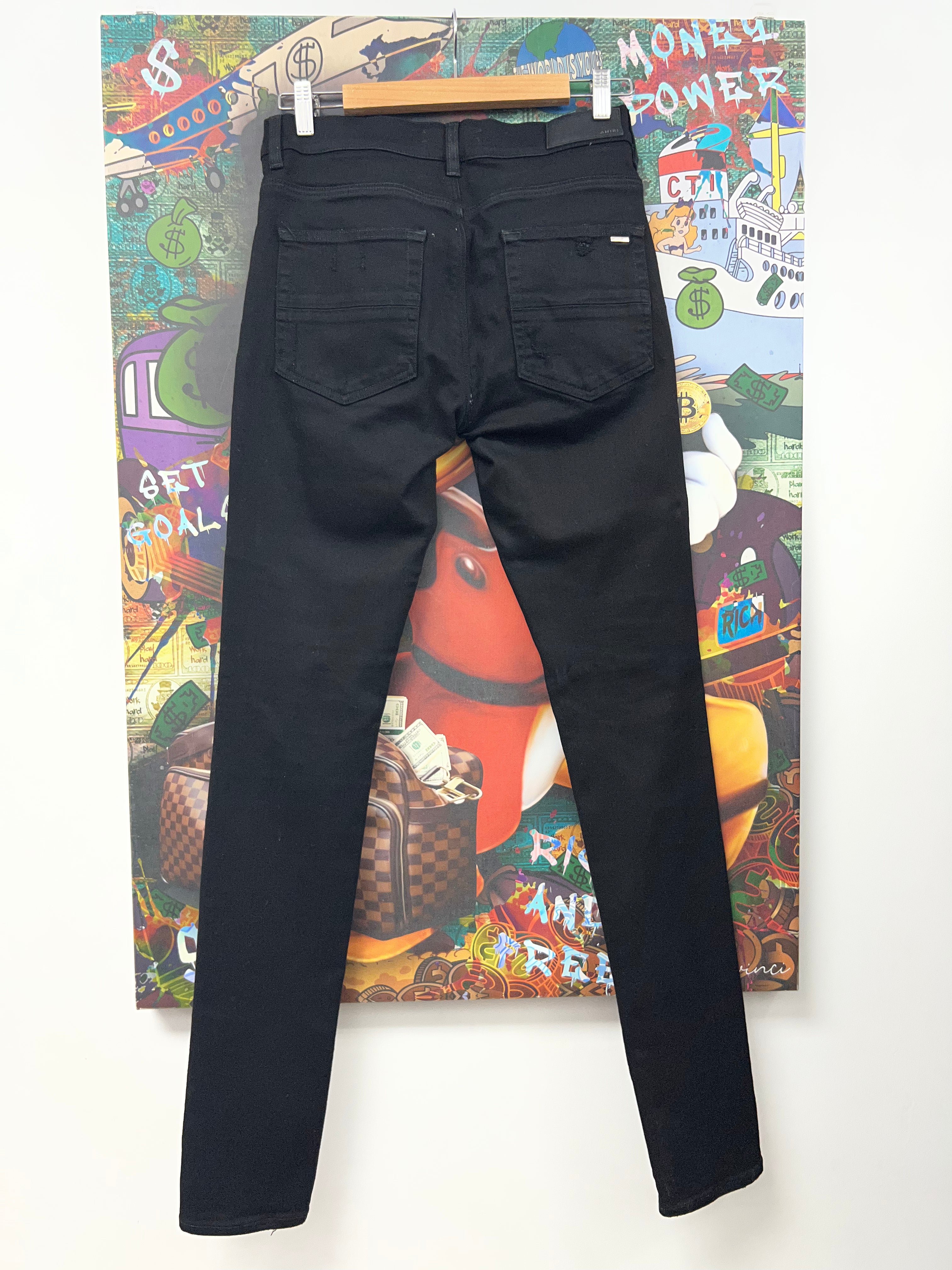 Amiri MX1 Black Black Leather Patch Jeans