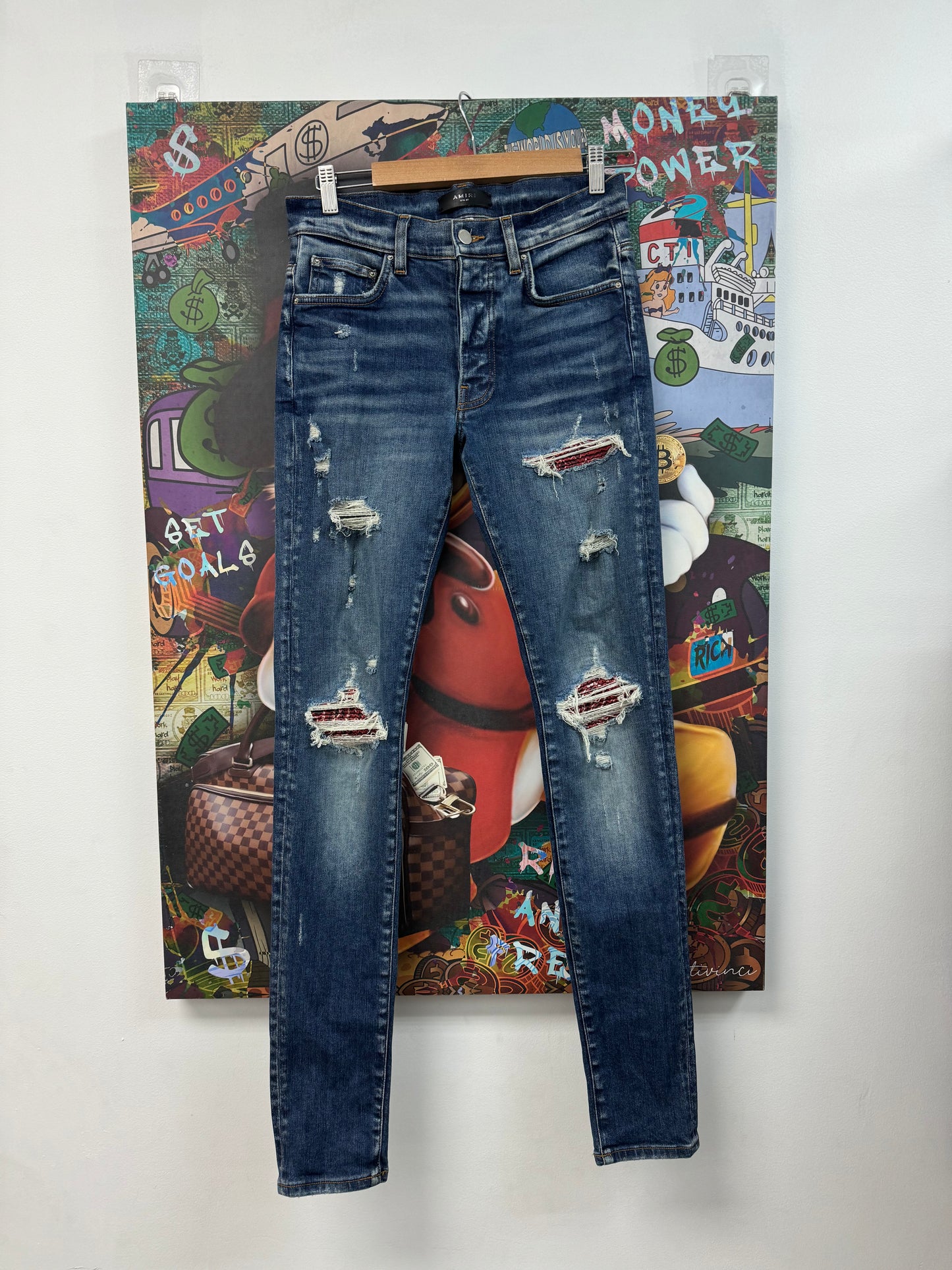Amiri MX1 Dar Wash Red Paisley Jeans