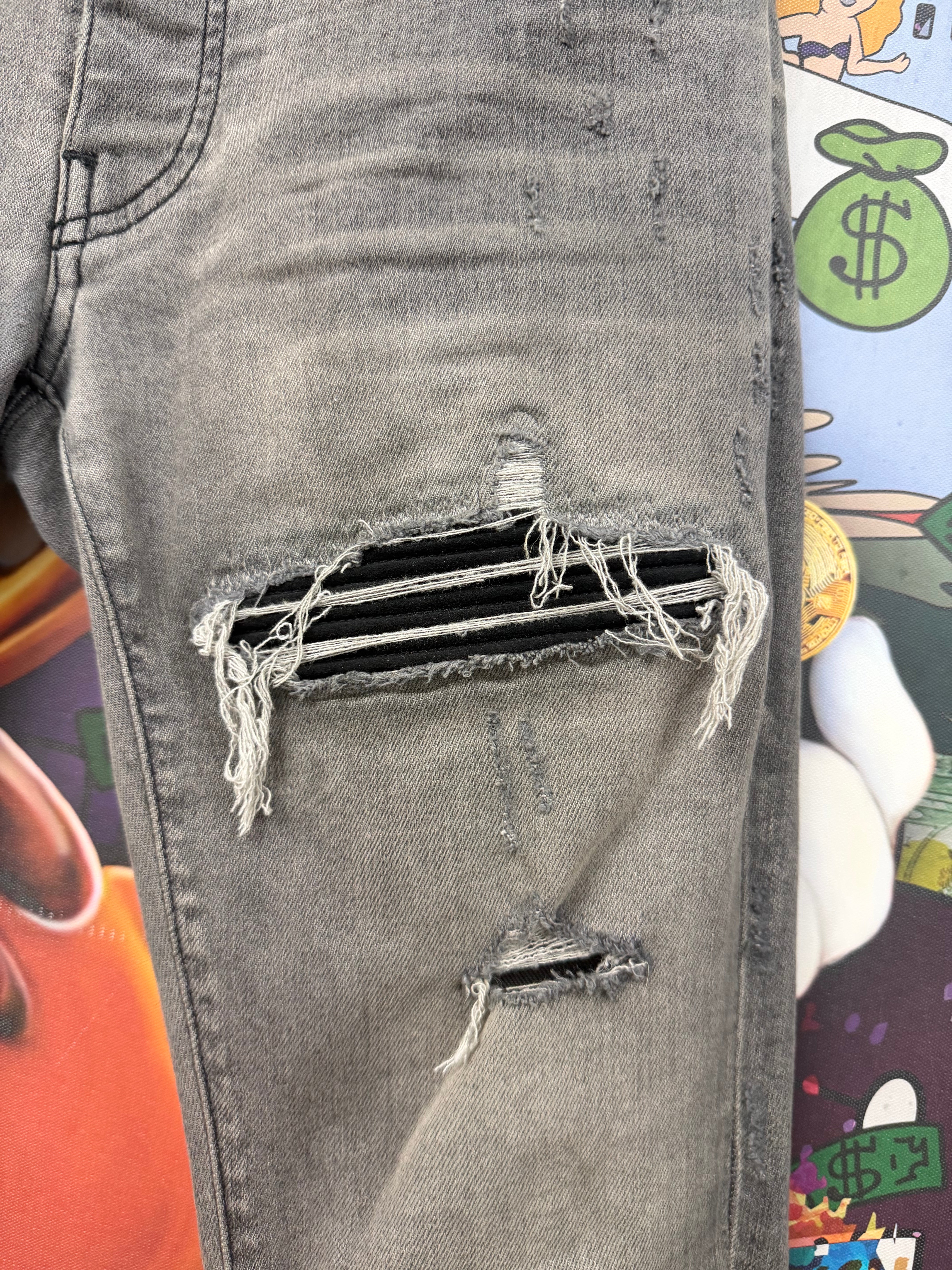 Amiri MX1 Grey Black Suede Patch Jeans