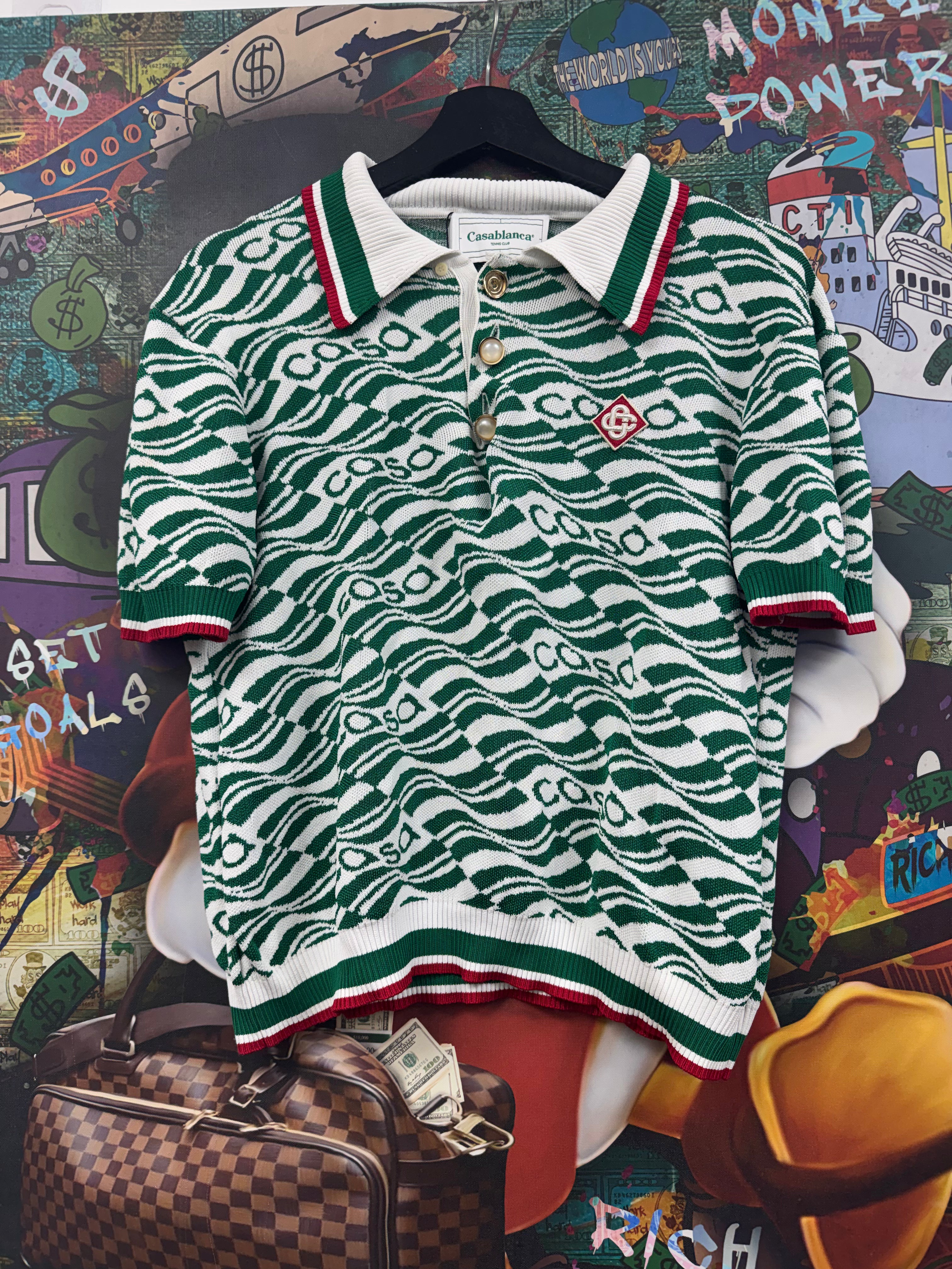 Casablanca Green Red Crochet (Fits Small) Polo