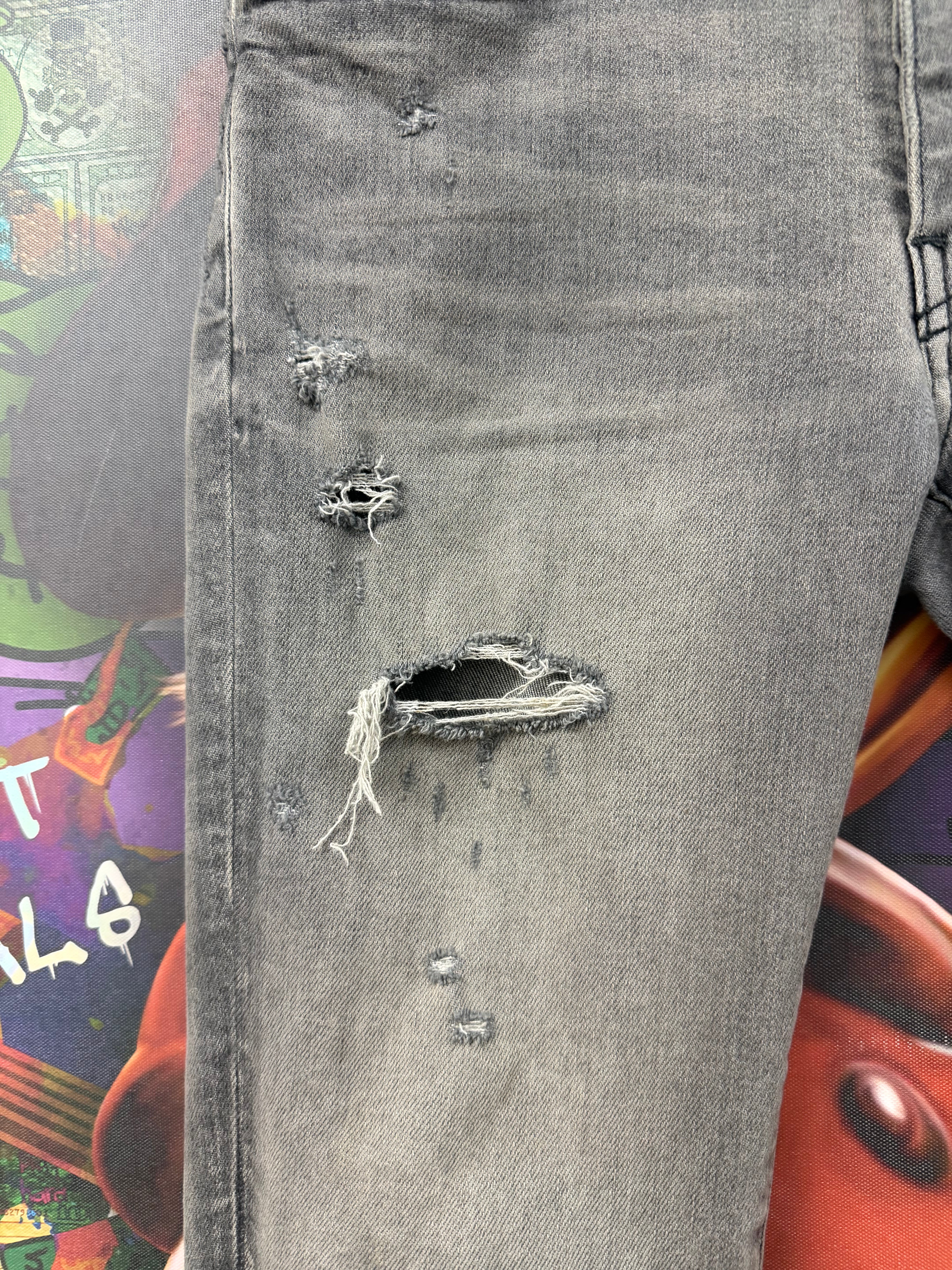 Amiri MX1 Grey Black Suede Patch Jeans